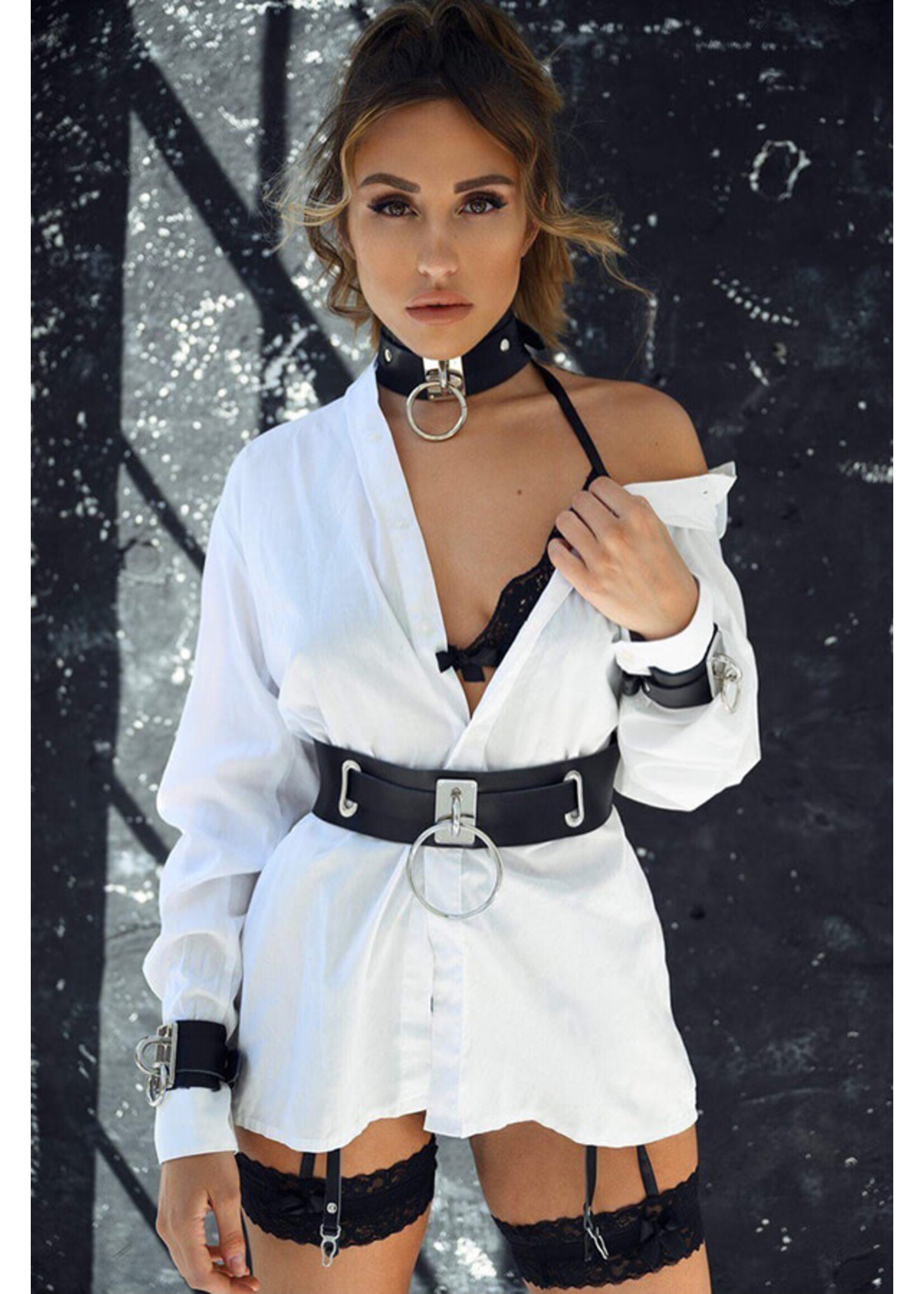 Voyeur X Leather waist belt Eternity silver - S/M