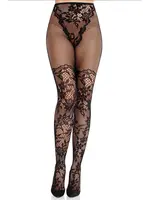 Leg Avenue Dahlia lace tights with net thigh detail - OneSize
