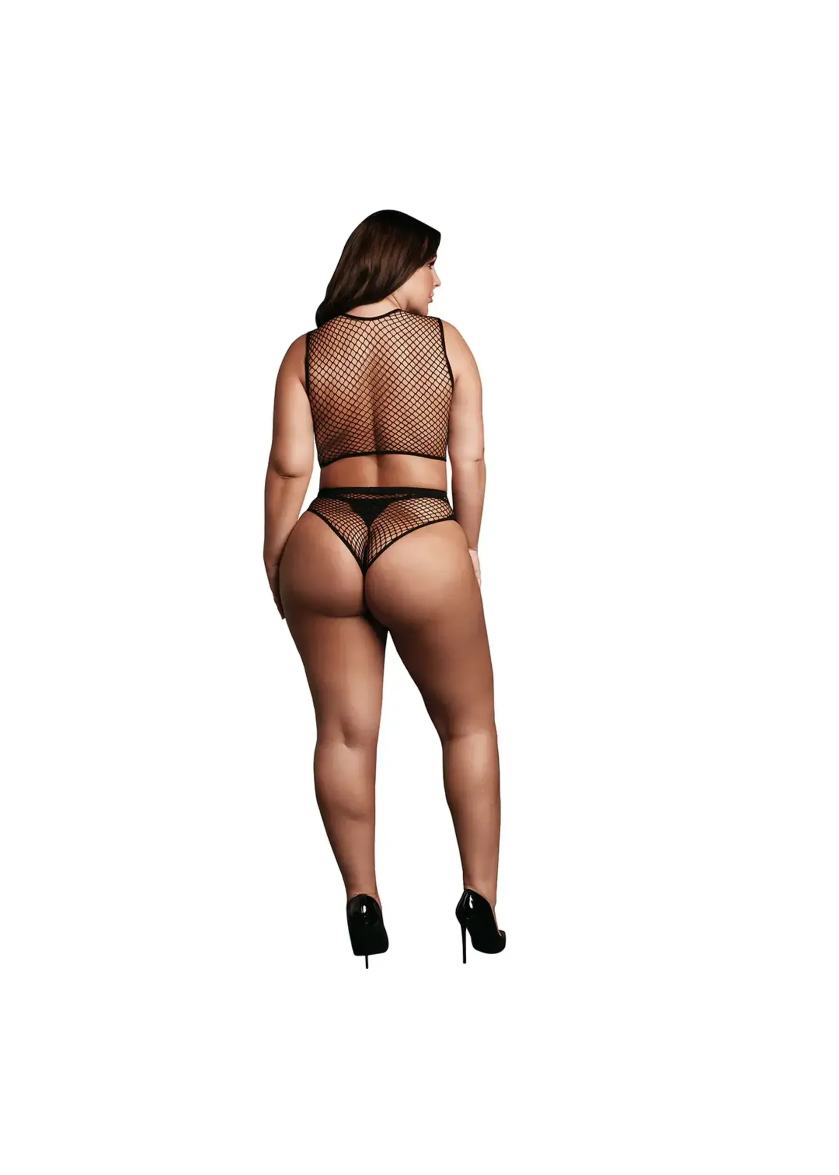 Le Désir 2 Pc crop top pantie and fishnet structure - QueenSize