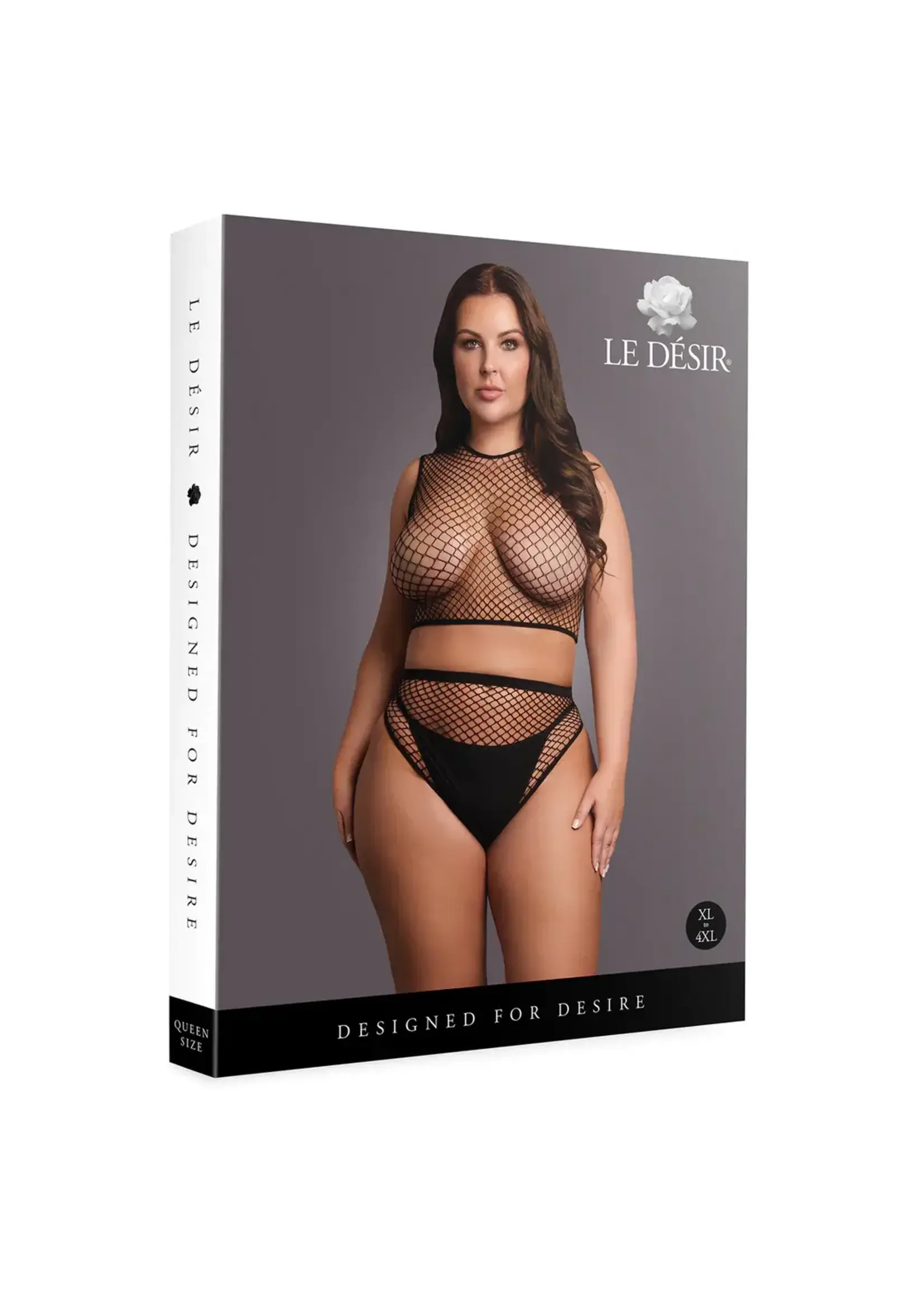 Le Désir 2 Pc crop top pantie and fishnet structure - QueenSize