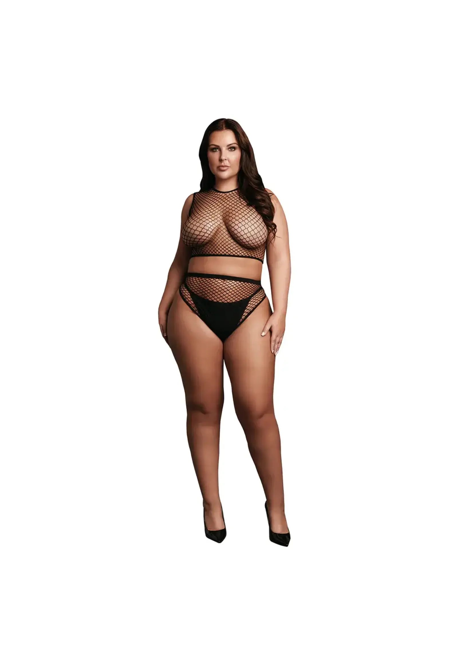 Le Désir 2 Pc crop top pantie and fishnet structure - QueenSize