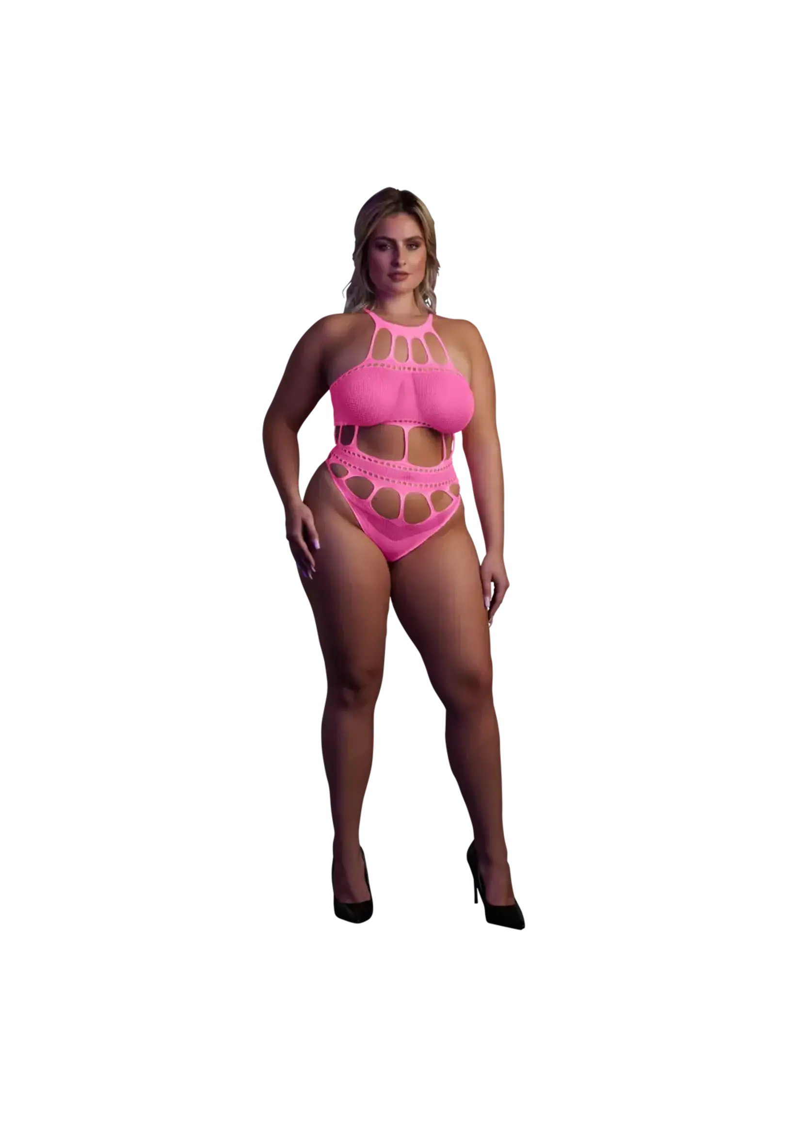 Ouch! Body with grecian neckline neon pink - QueenSize