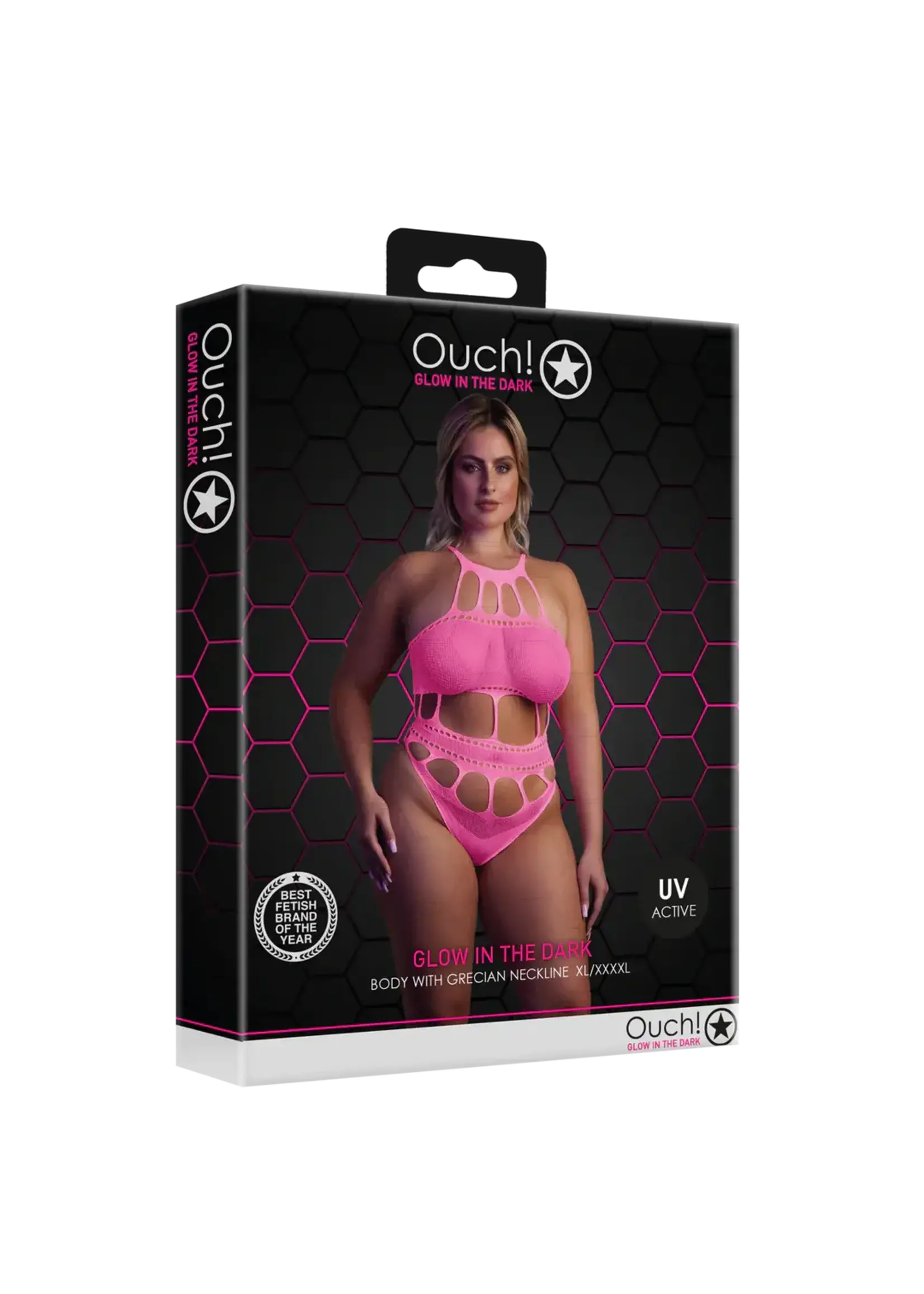 Ouch! Body with grecian neckline neon pink - QueenSize