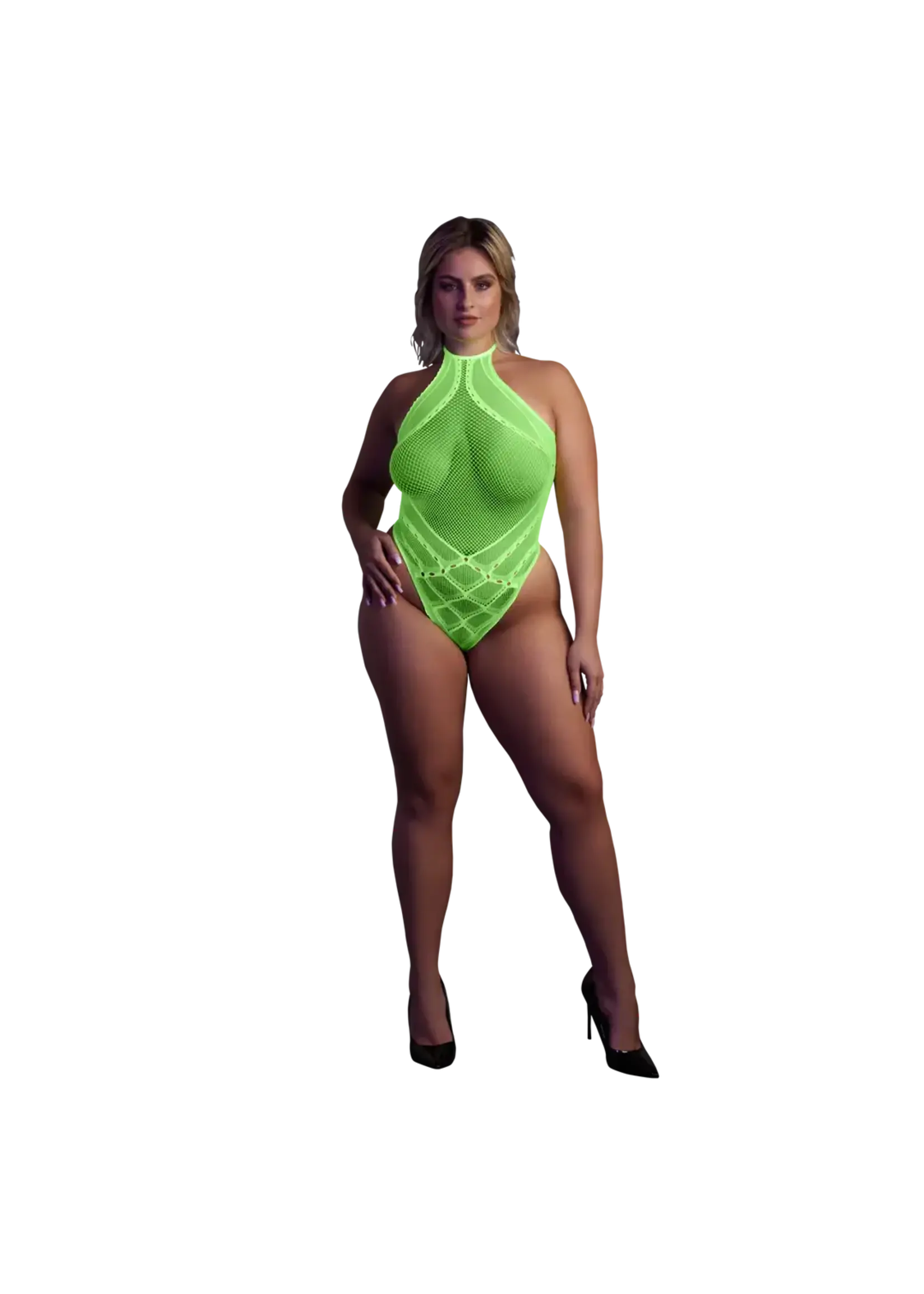 Ouch! Body with halter neck neon green - QueenSize
