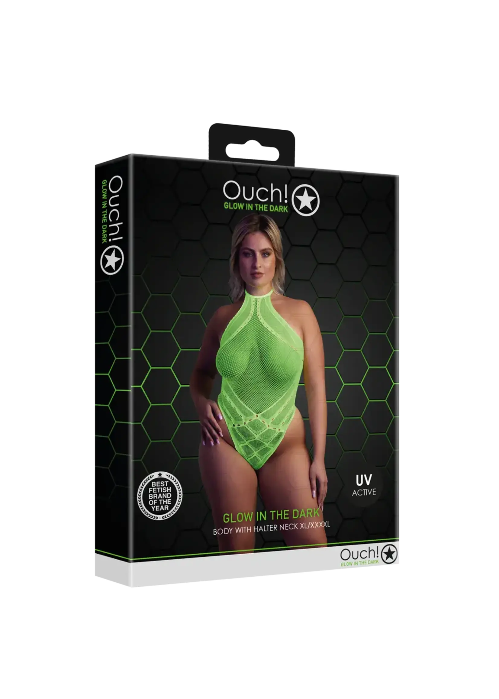 Ouch! Body with halter neck neon green - QueenSize
