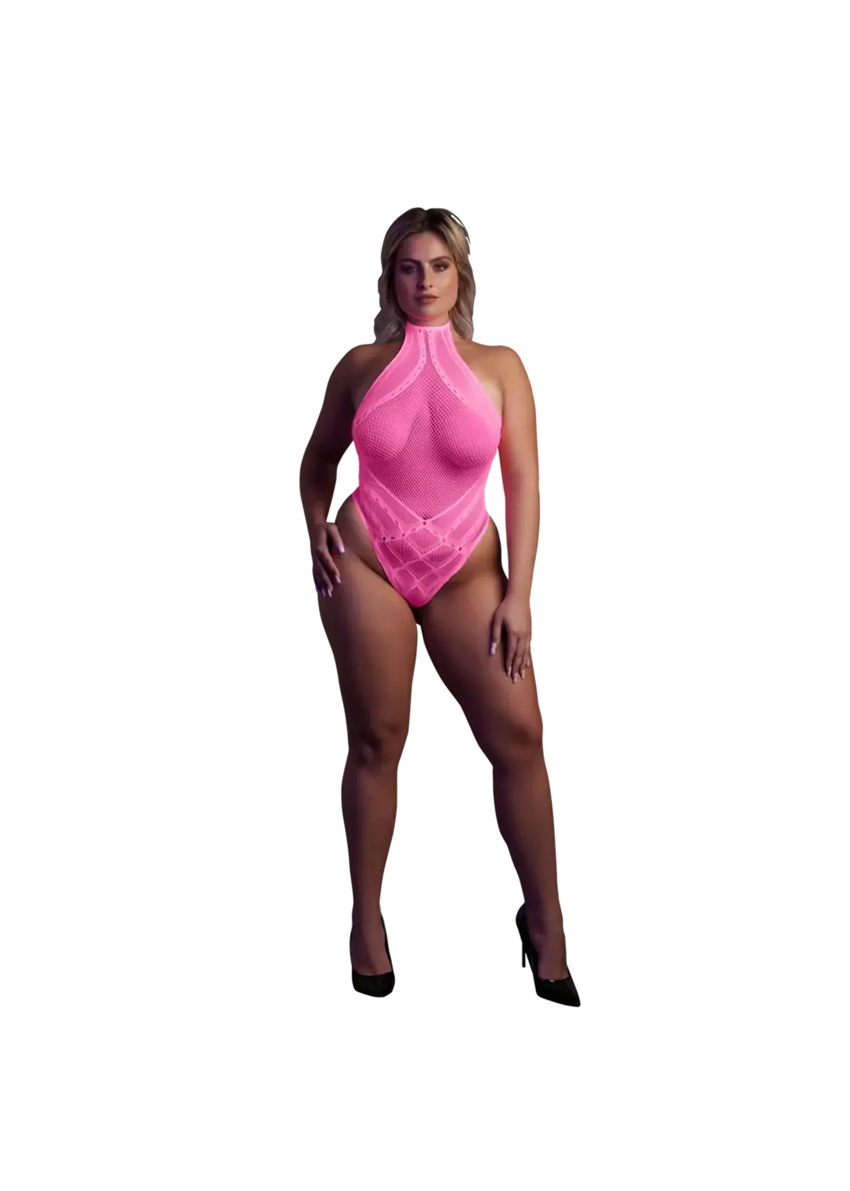 Ouch! Body with halter neck neon pink - QueenSize