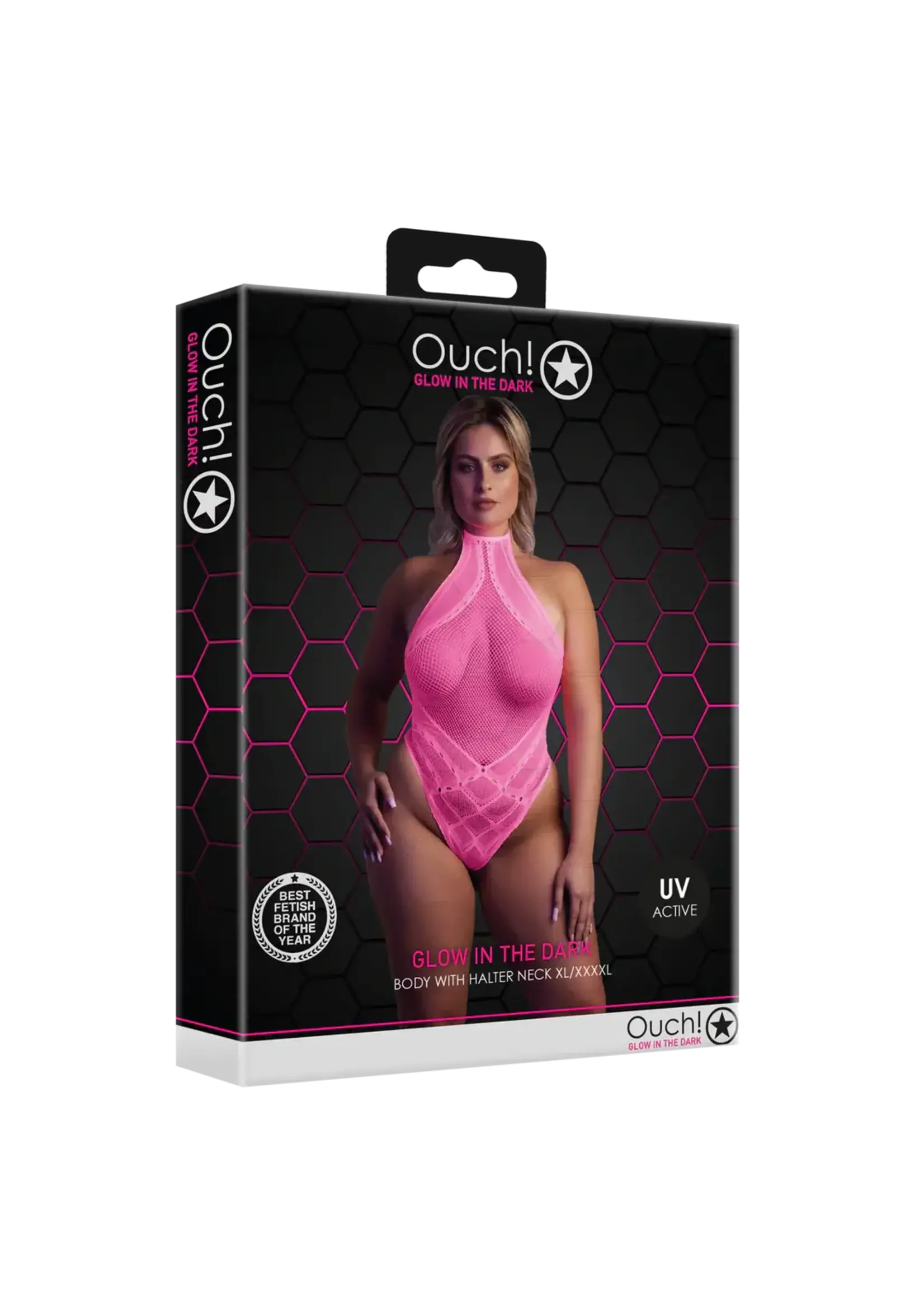 Ouch! Body with halter neck neon pink - QueenSize