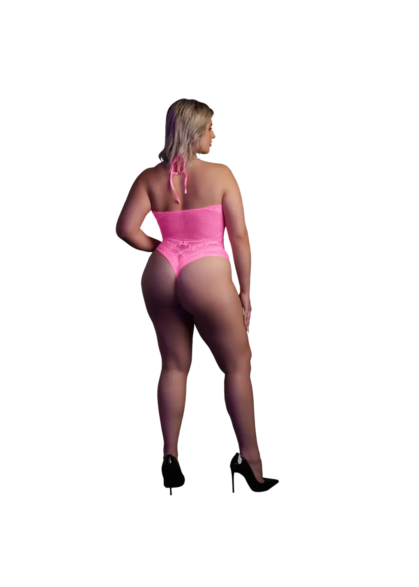 Ouch! Body with halter neck neon pink - QueenSize