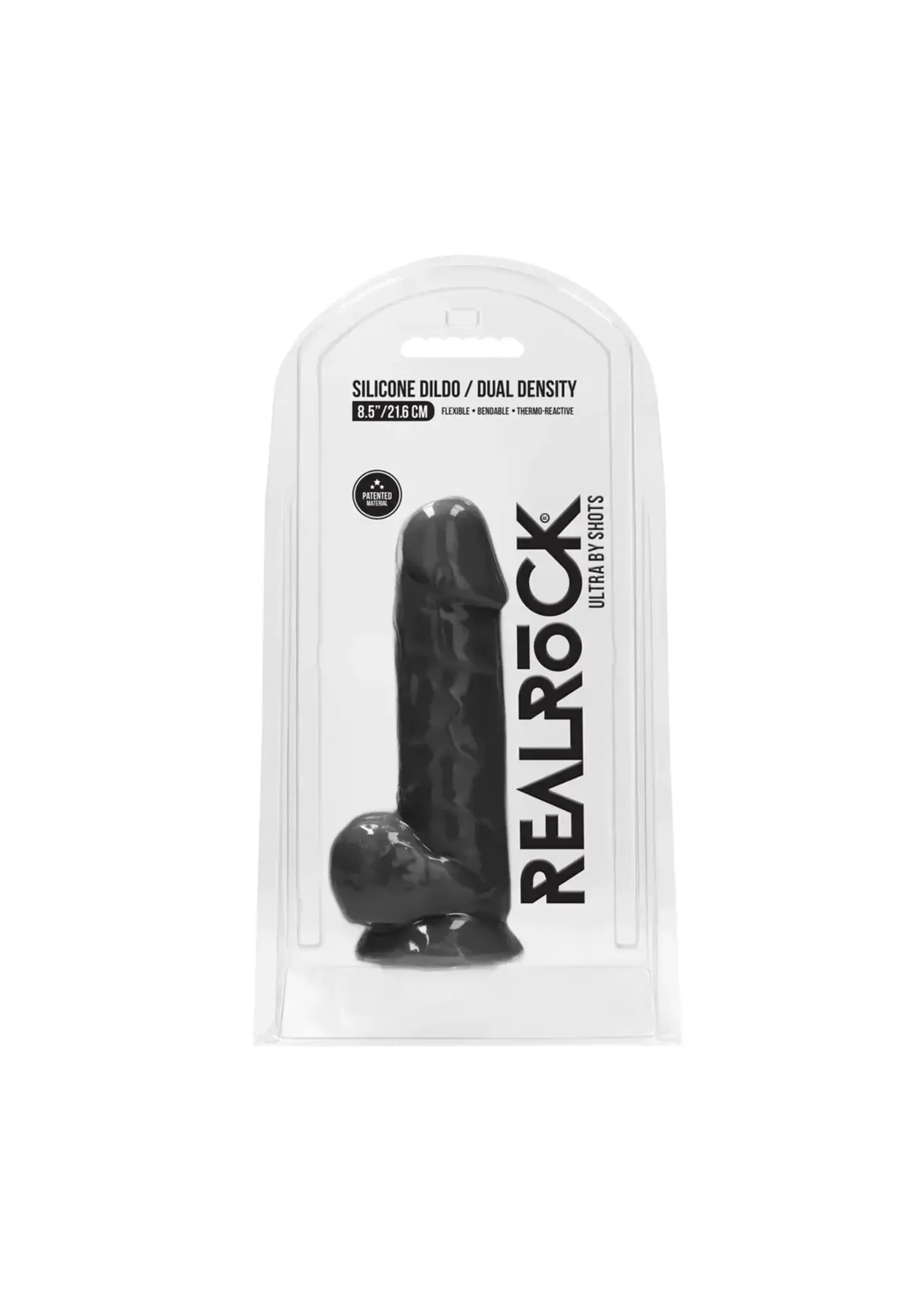 Realrock by Shots Silicone dildo with balls - 21,6cm black