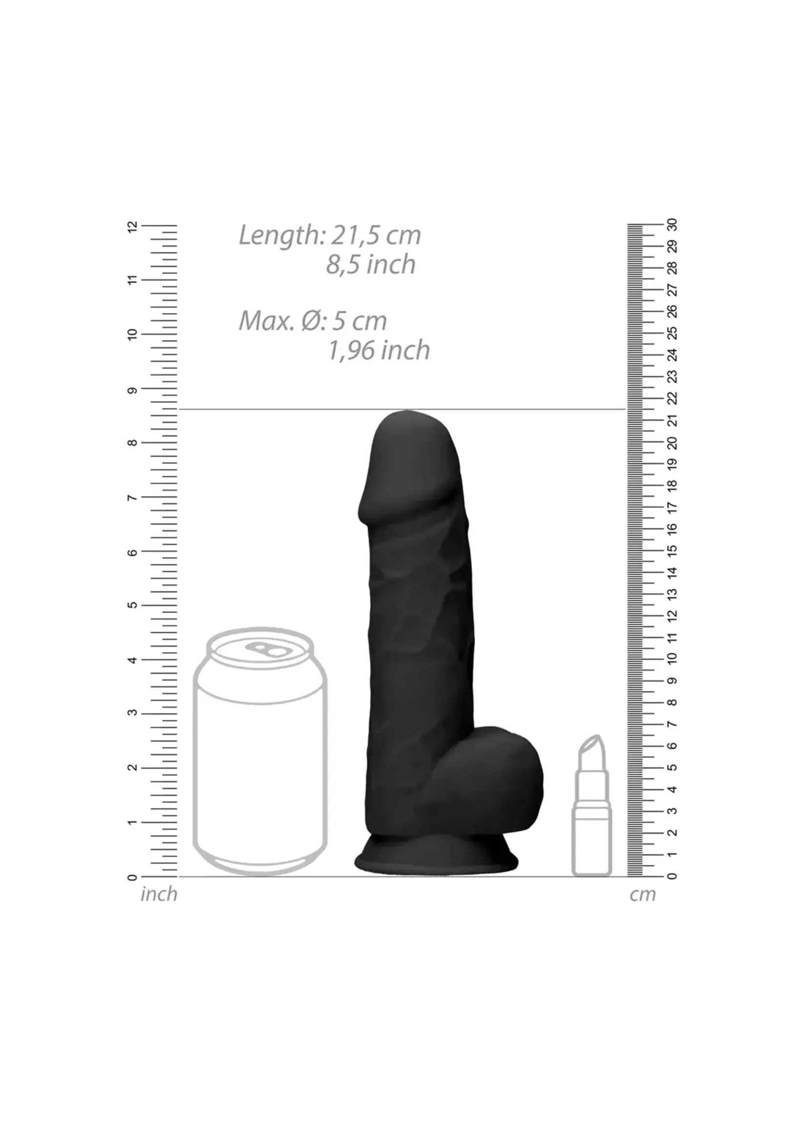 Realrock by Shots Silicone dildo with balls - 21,6cm black