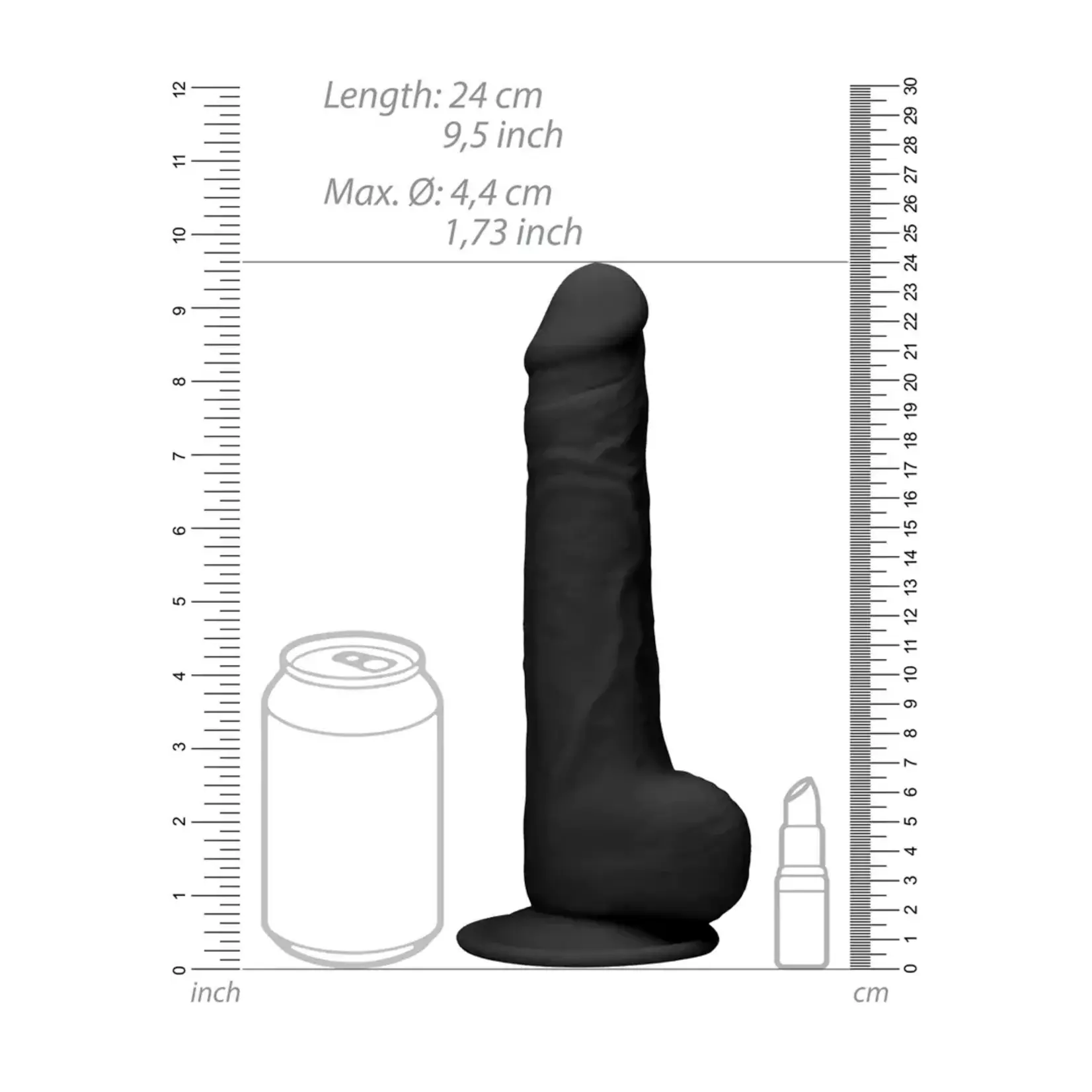 Realrock by Shots Silicone dildo with balls - 24cm black