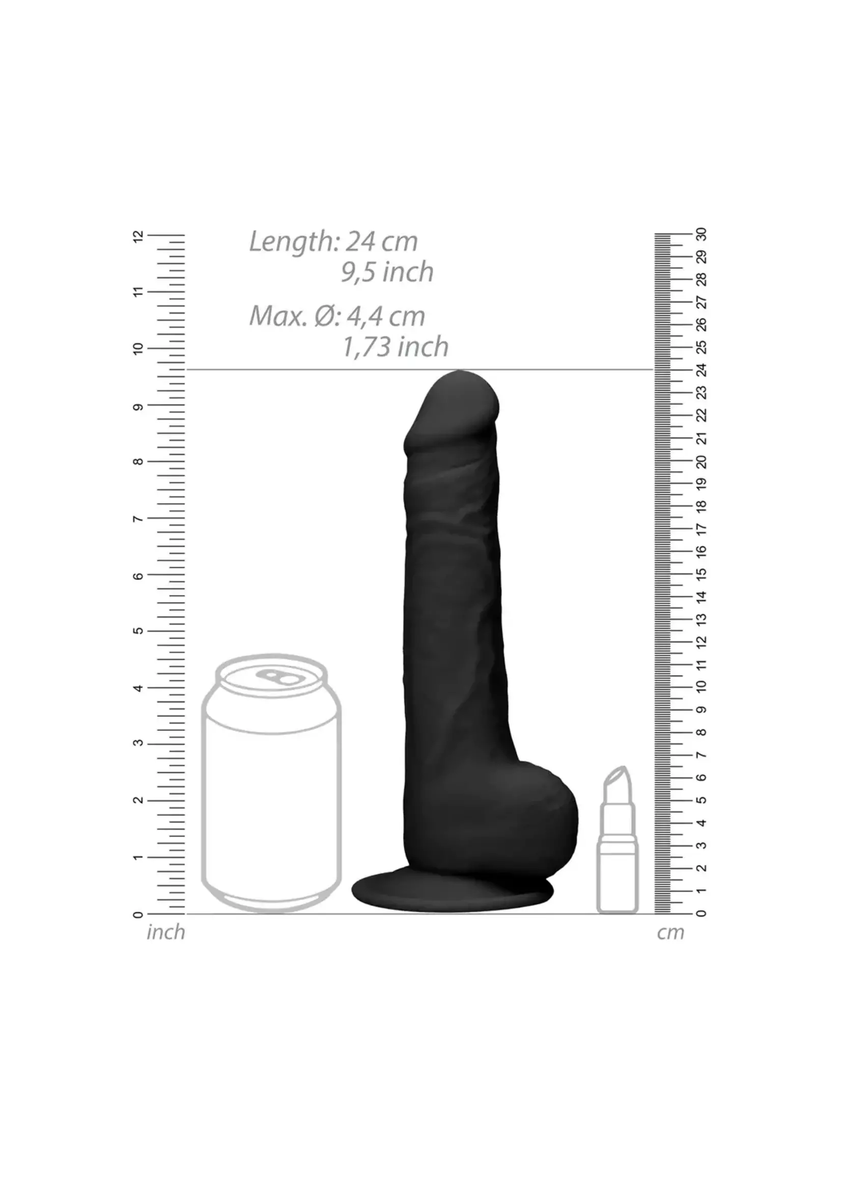 Realrock by Shots Silicone dildo with balls - 24cm black