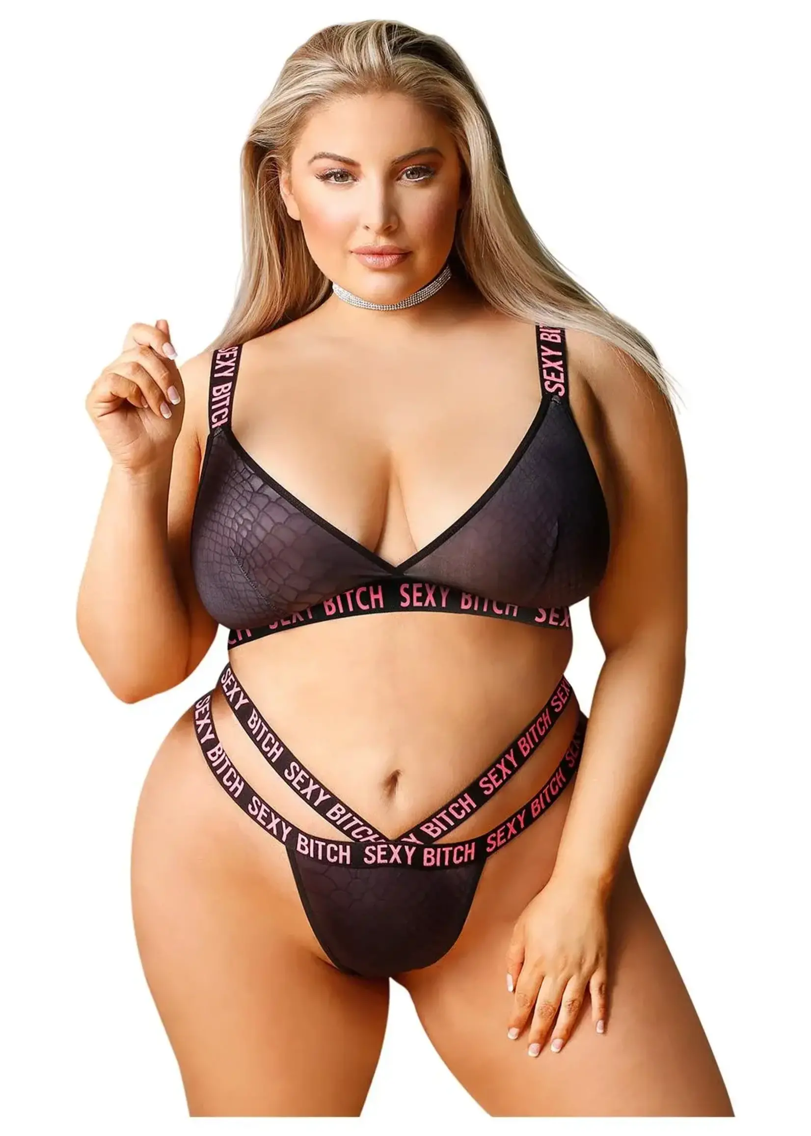 Fantasy Lingerie Sexy bitch bralette & strappy thong - QueenSize