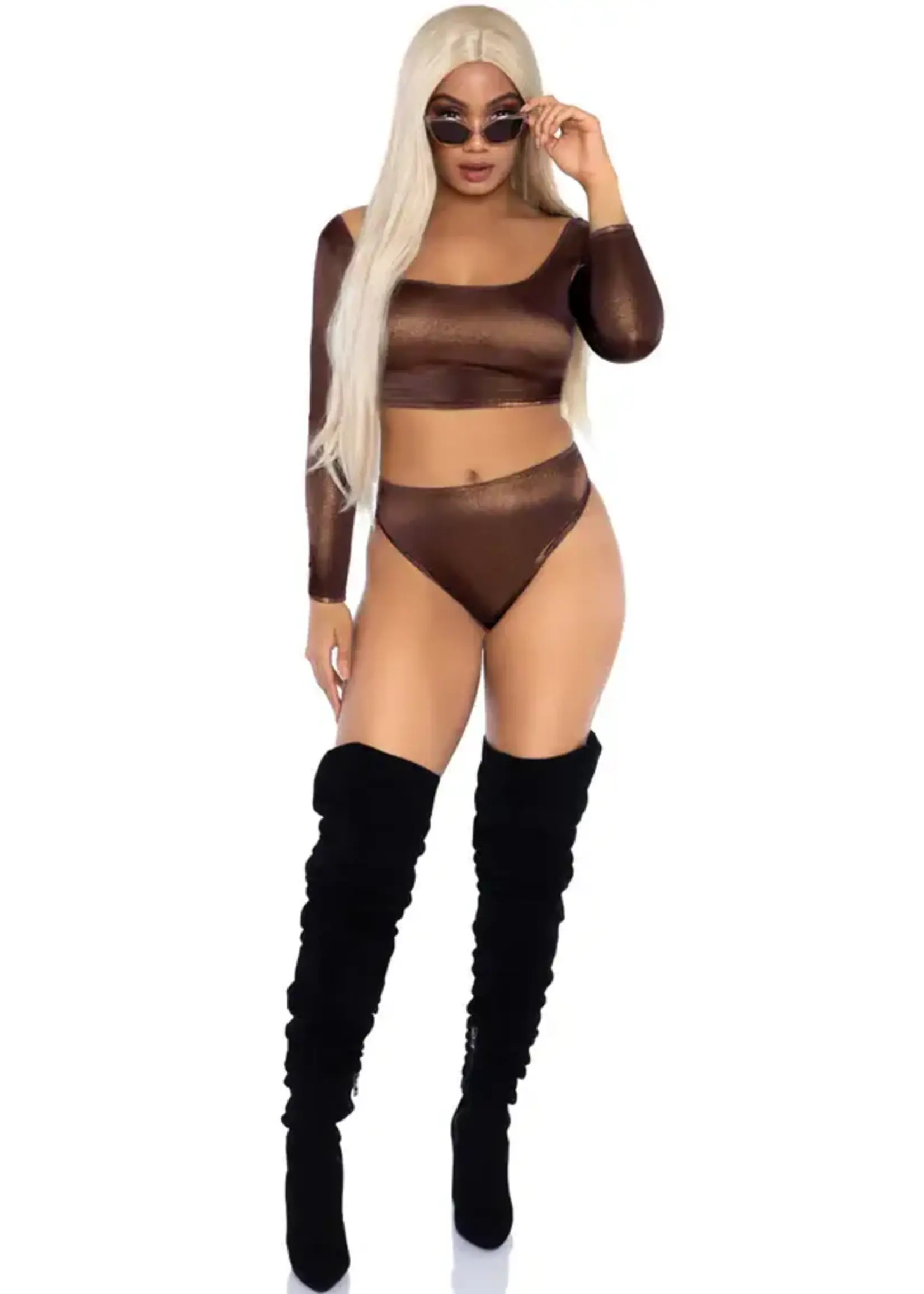 Leg Avenue Metallic top and high waist brief - Brons
