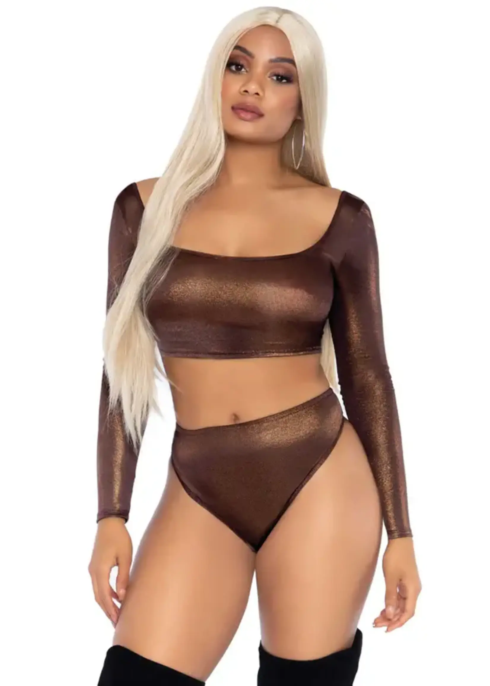 Leg Avenue Metallic top and high waist brief - Brons