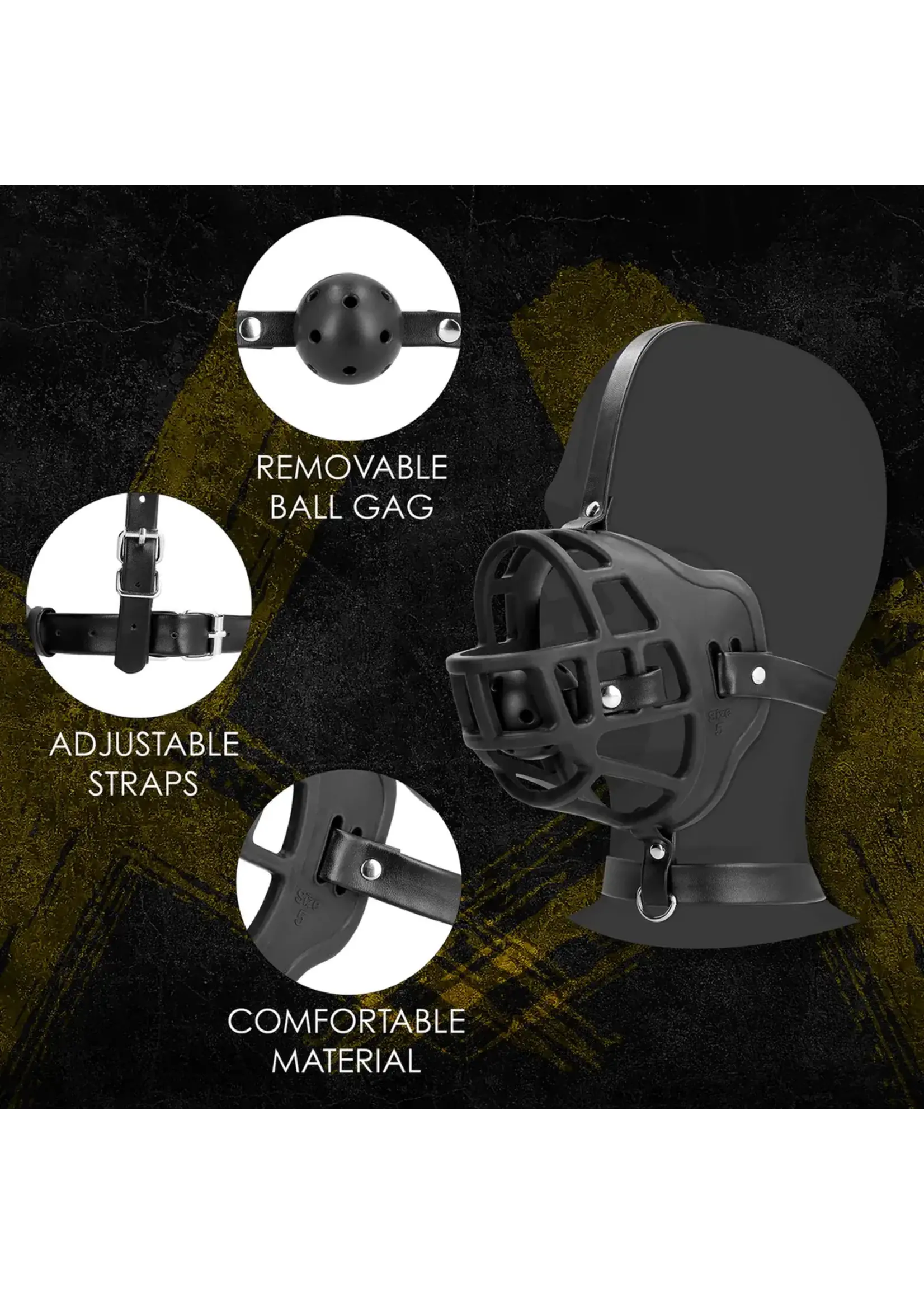 Ouch! Muzzle with removable ball gag - Black