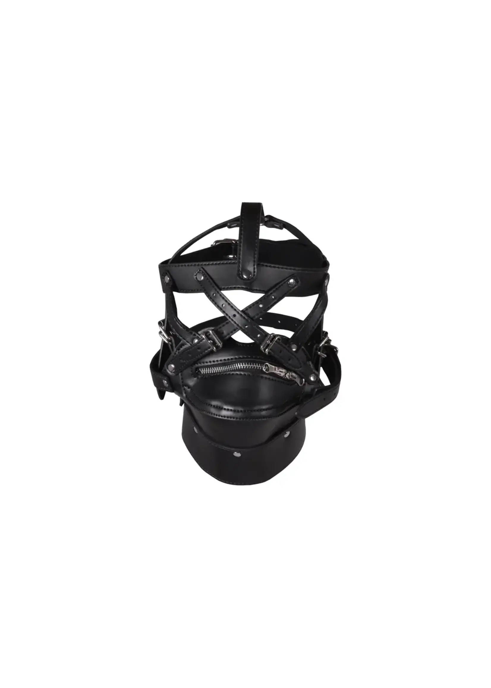 Ouch! Head harness with zip-up mouth and lock - Black