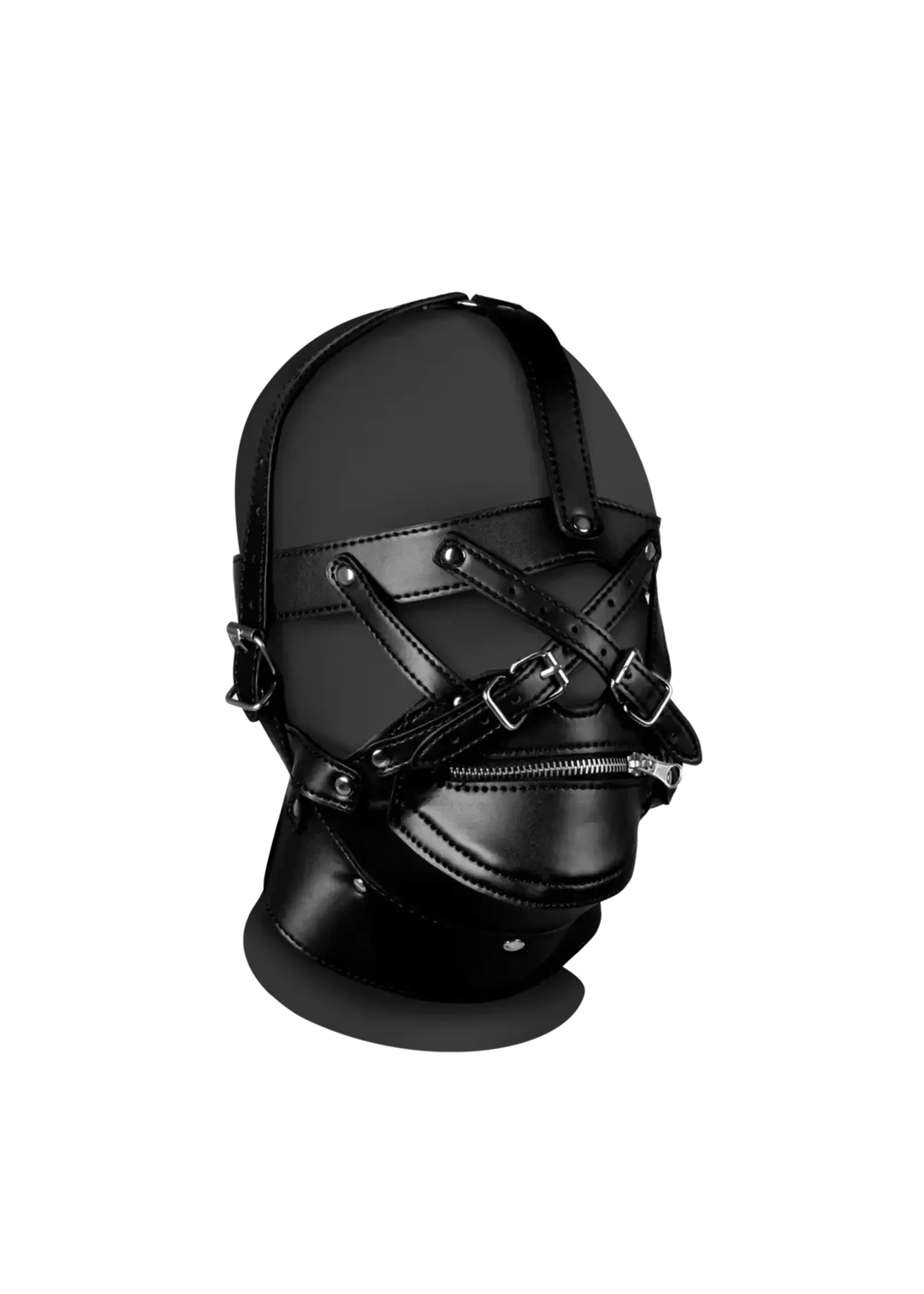 Ouch! Head harness with zip-up mouth and lock - Black