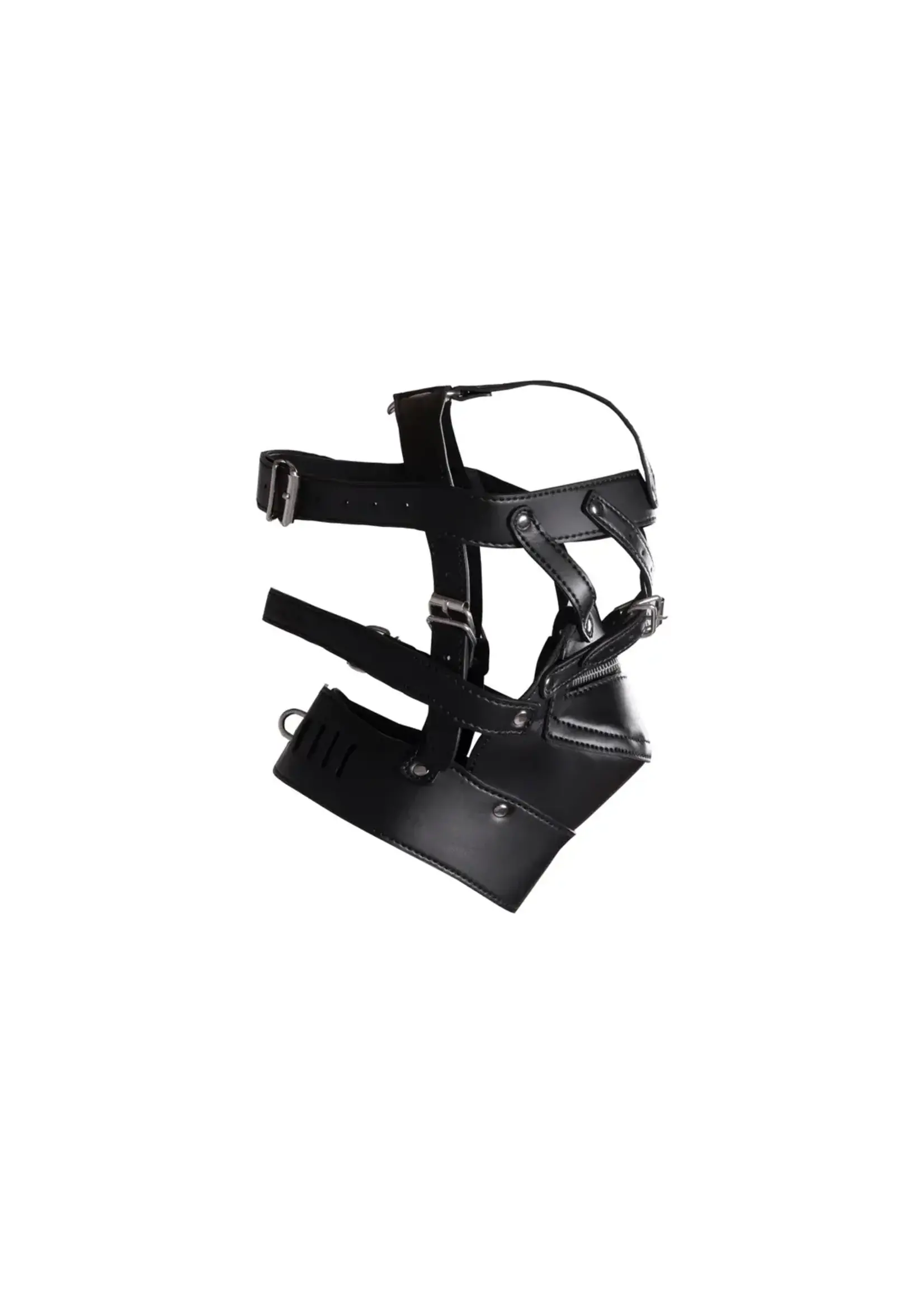 Ouch! Head harness with zip-up mouth and lock - Black