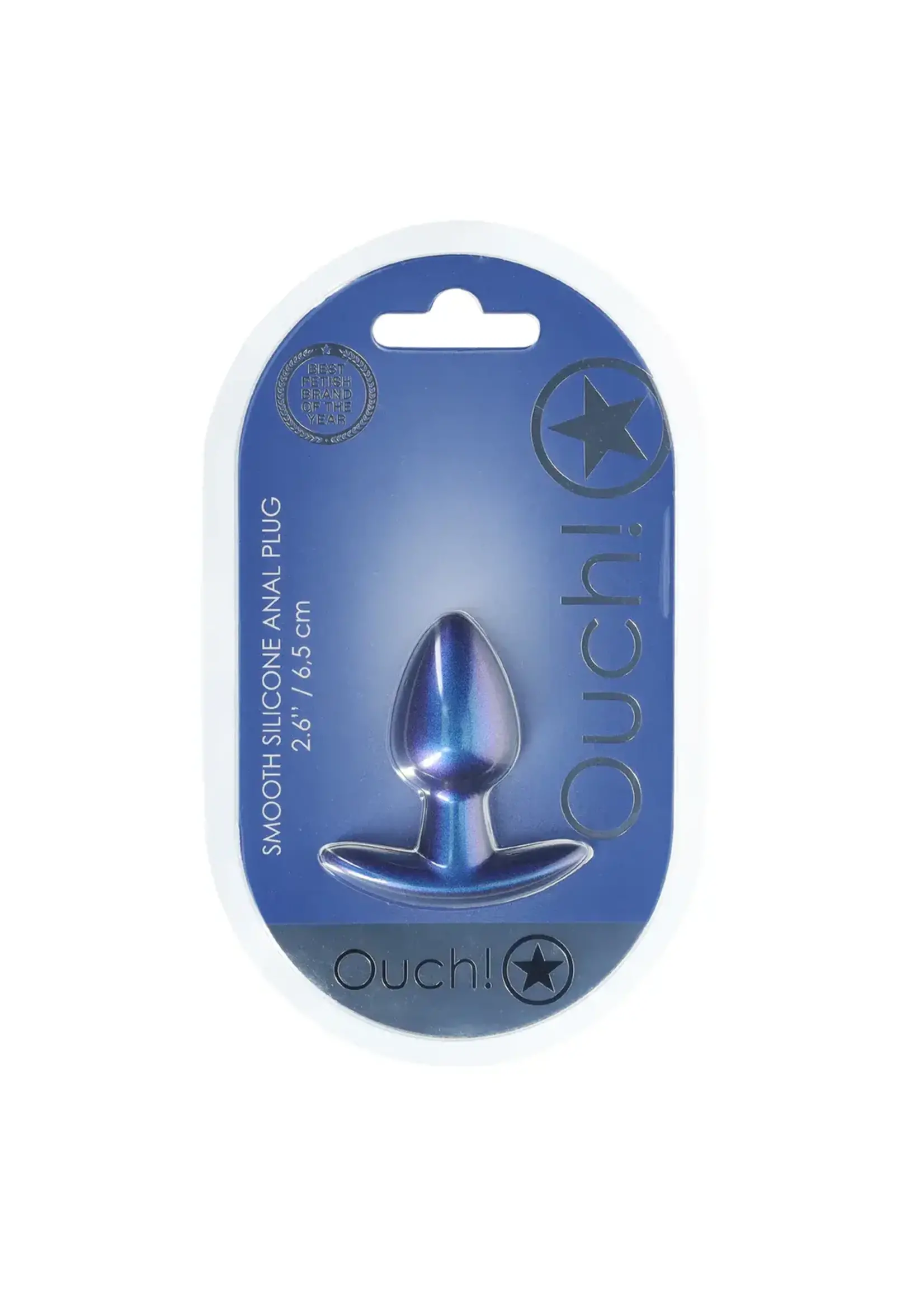 Ouch! Smooth silicone anal plug 2.6" / 6,5 cm - Metallic Blue - S