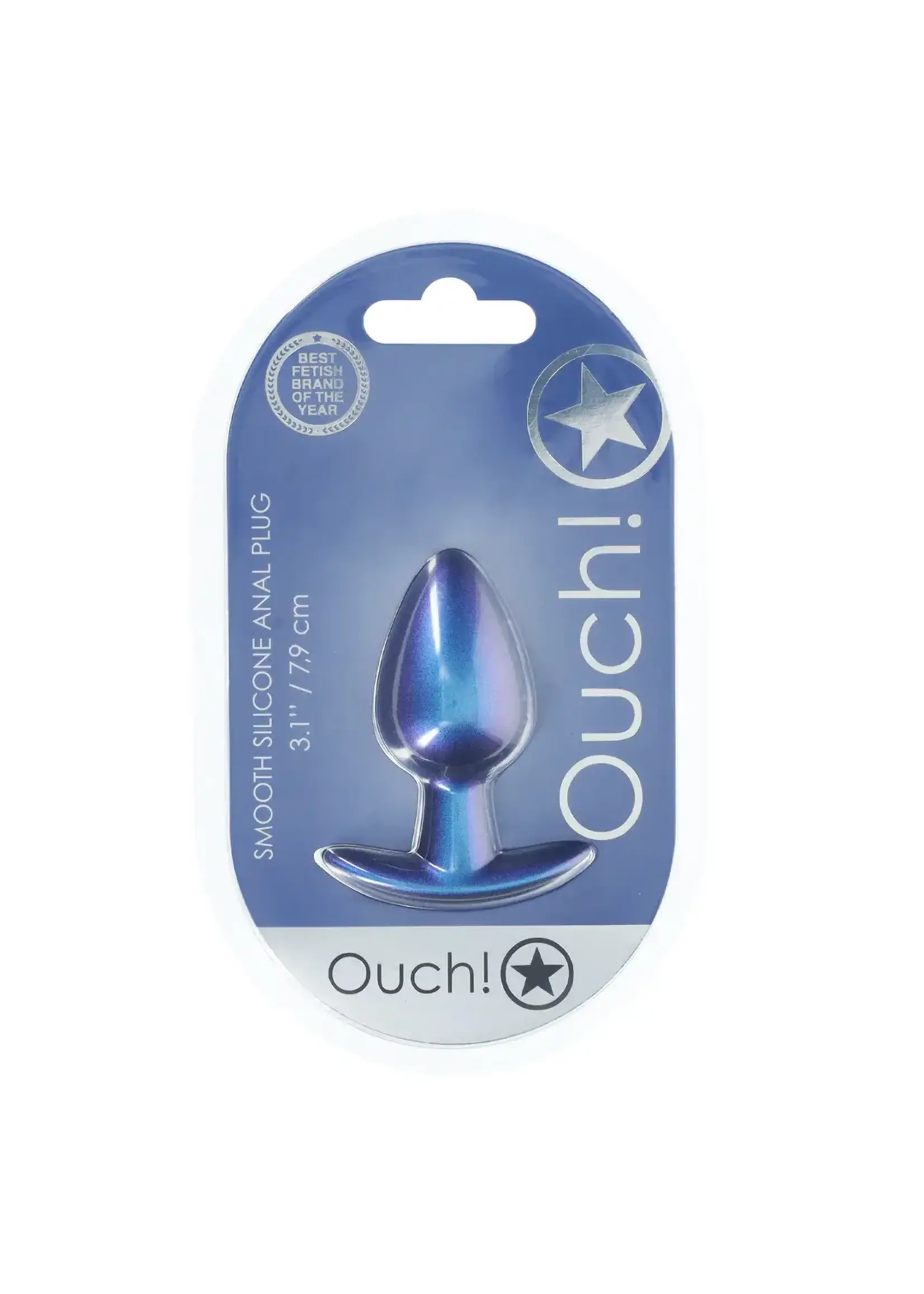 Ouch! Smooth silicone anal plug 3.1" / 7,9 cm - Metallic Blue - M