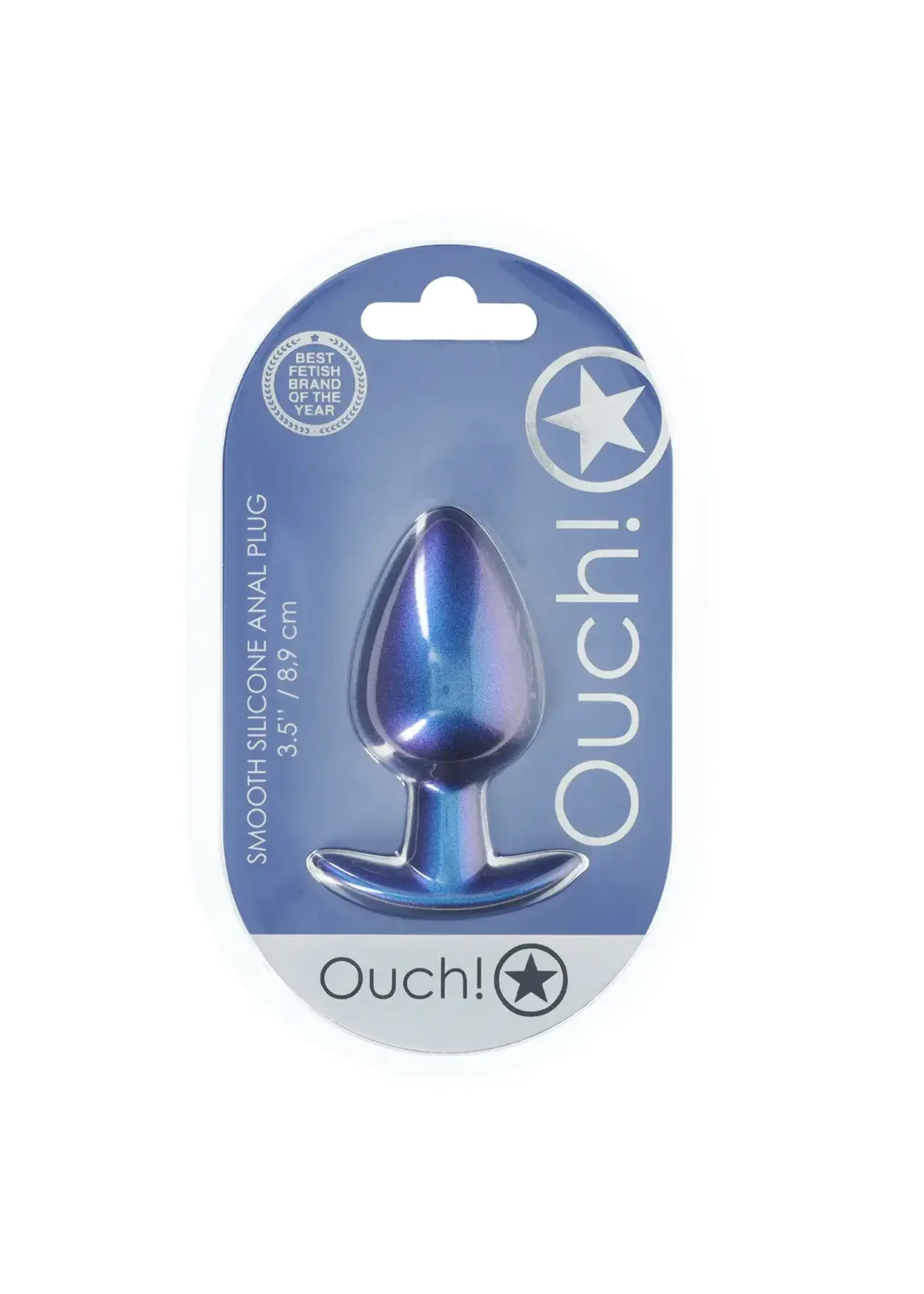 Ouch! Smooth silicone anal plug 3.5" / 8,9 cm - Metallic Blue - L