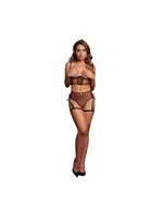 Le Désir Set with underwired open-cup bra and panty with laced up details - Black/red - OneSize