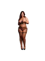 Le Désir Set with underwired open-cup bra and panty with laced up details - Black/red - QueenSize