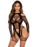 Leg Avenue Fishnet garter harness and teddy - OneSize