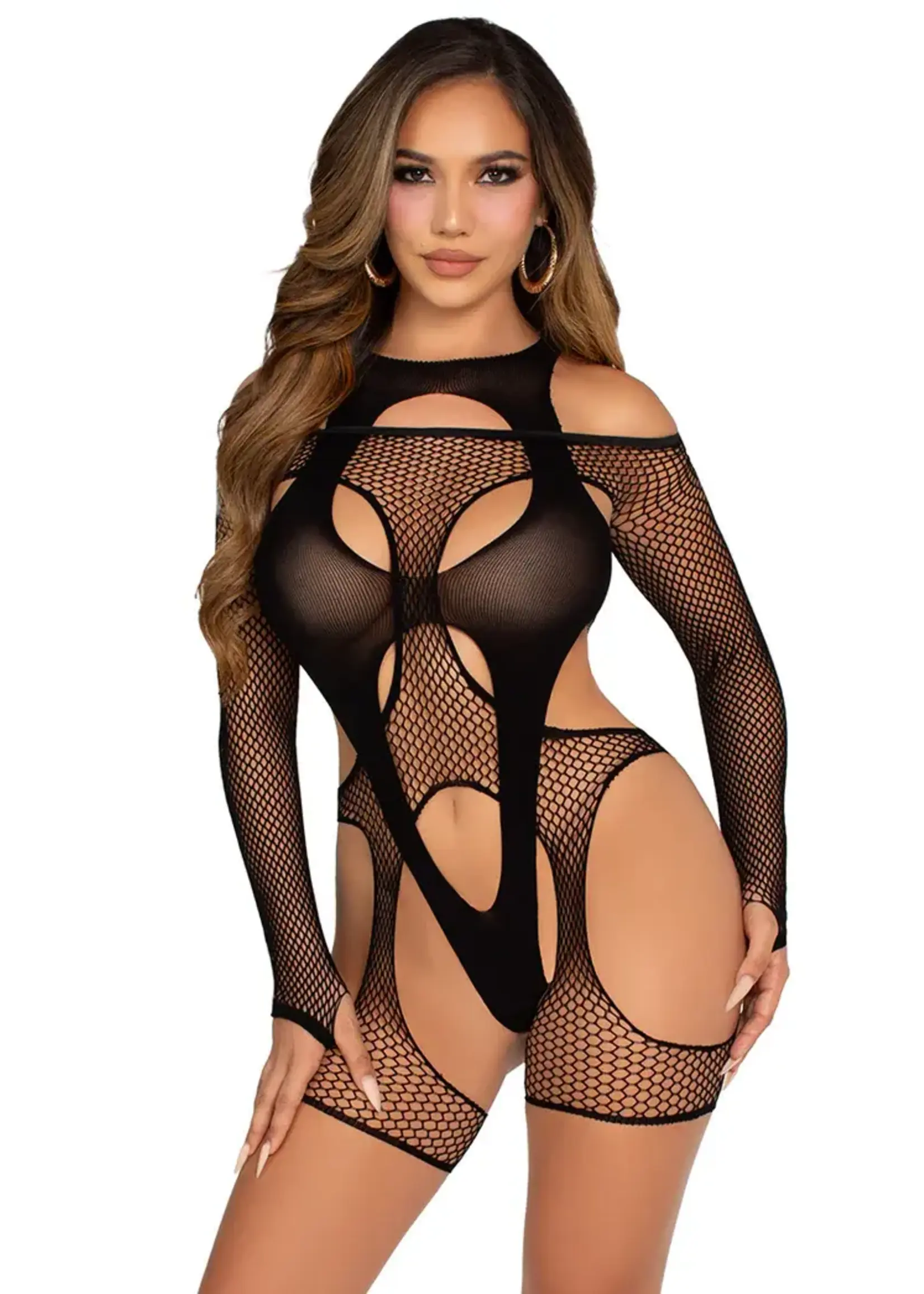 Leg Avenue Fishnet garter harness and teddy - OneSize