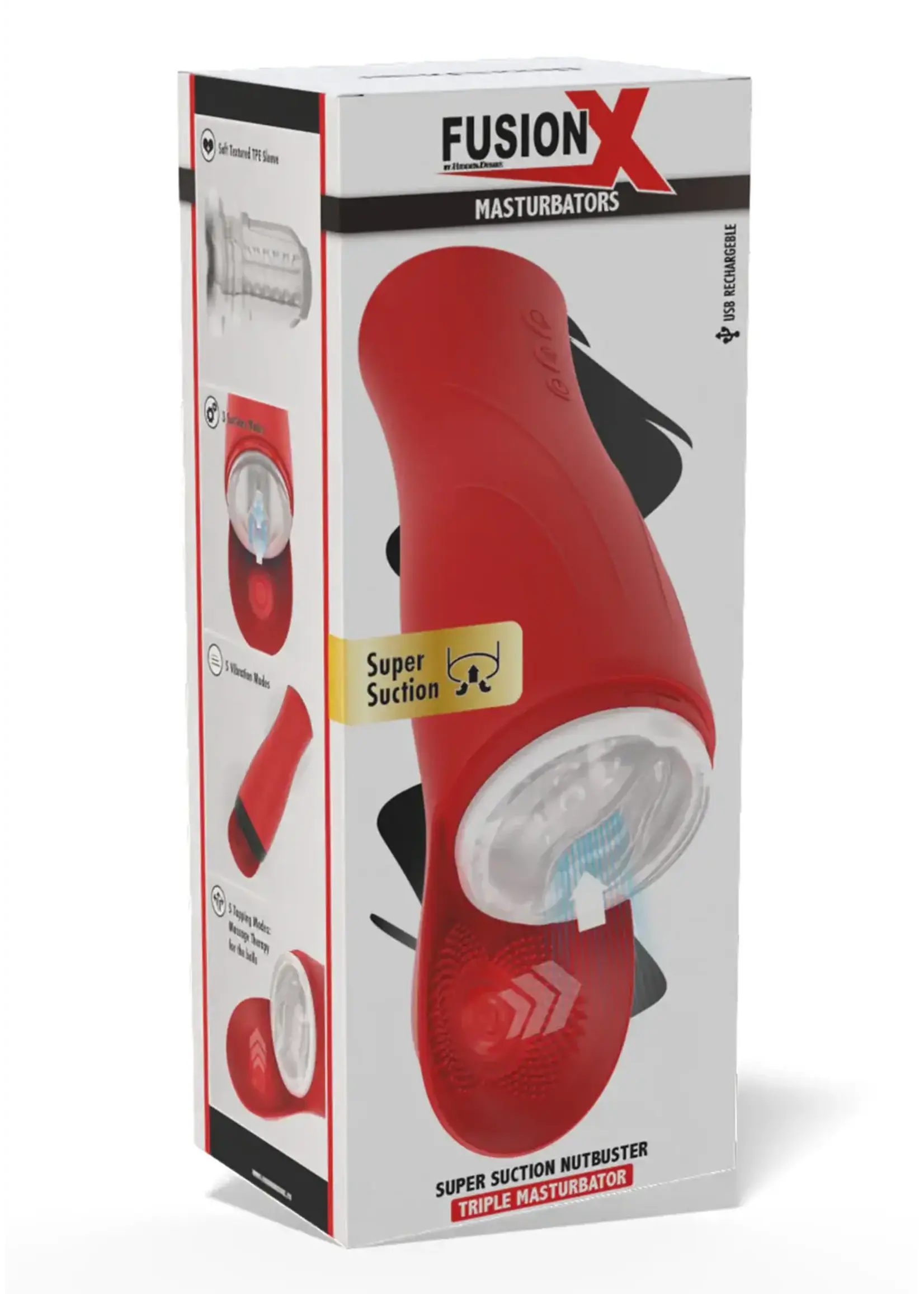 Super suction nutbuster triple masturbator - red