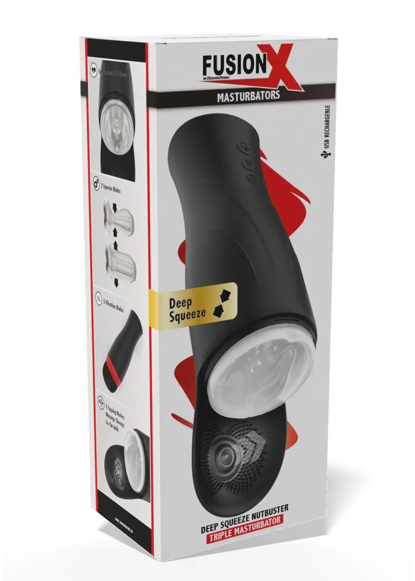 Deep squeeze nutbuster triple masturbator - black