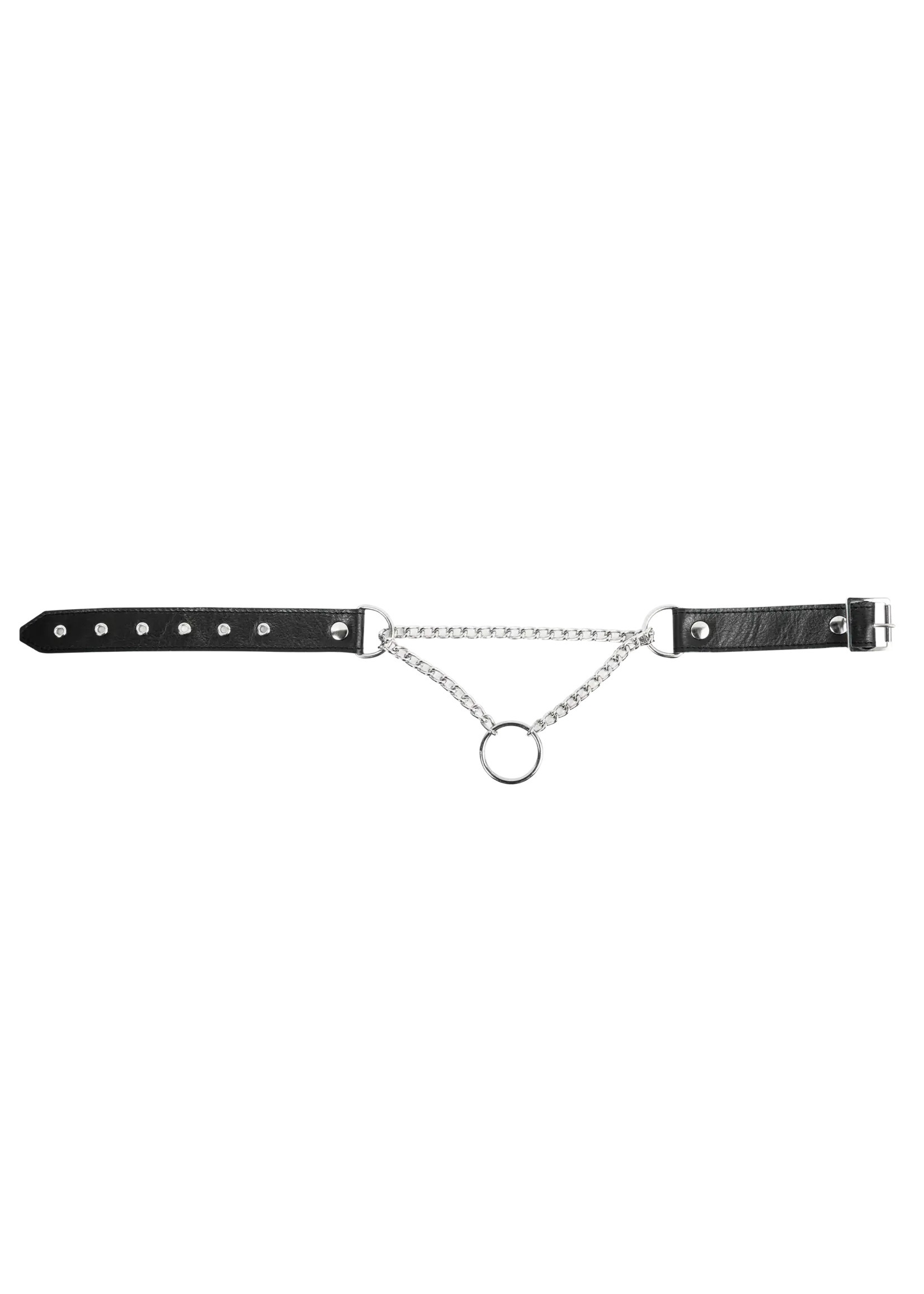 Rimba Lederen wurghalsband met O-ring - zwart/zilver