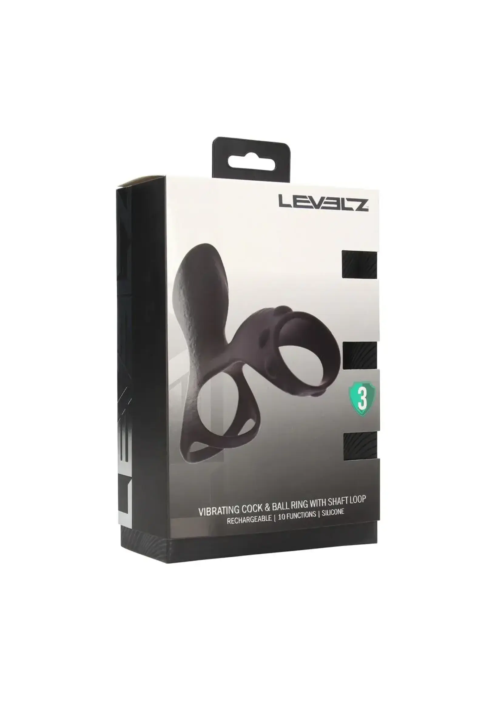 Levelz Vibrating silicone cock and ball ring with shaft loop - Black