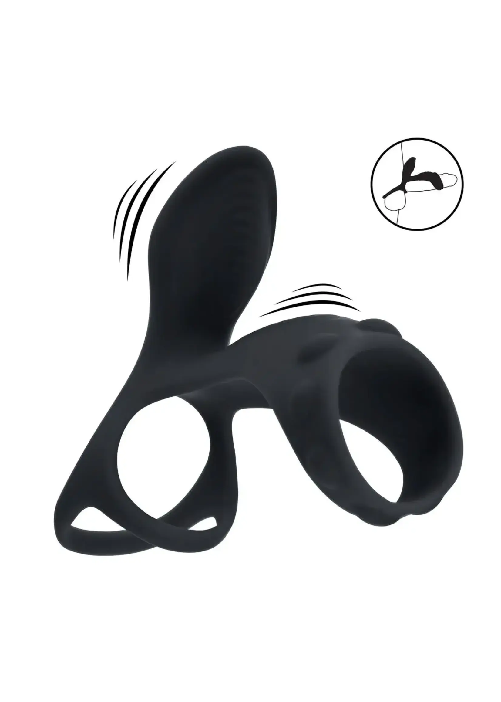 Levelz Vibrating silicone cock and ball ring with shaft loop - Black