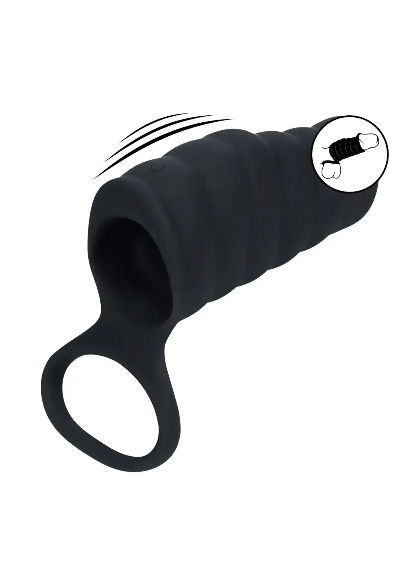 Levelz Vibrating ribbed silicone cock sleeve and ball ring - Black