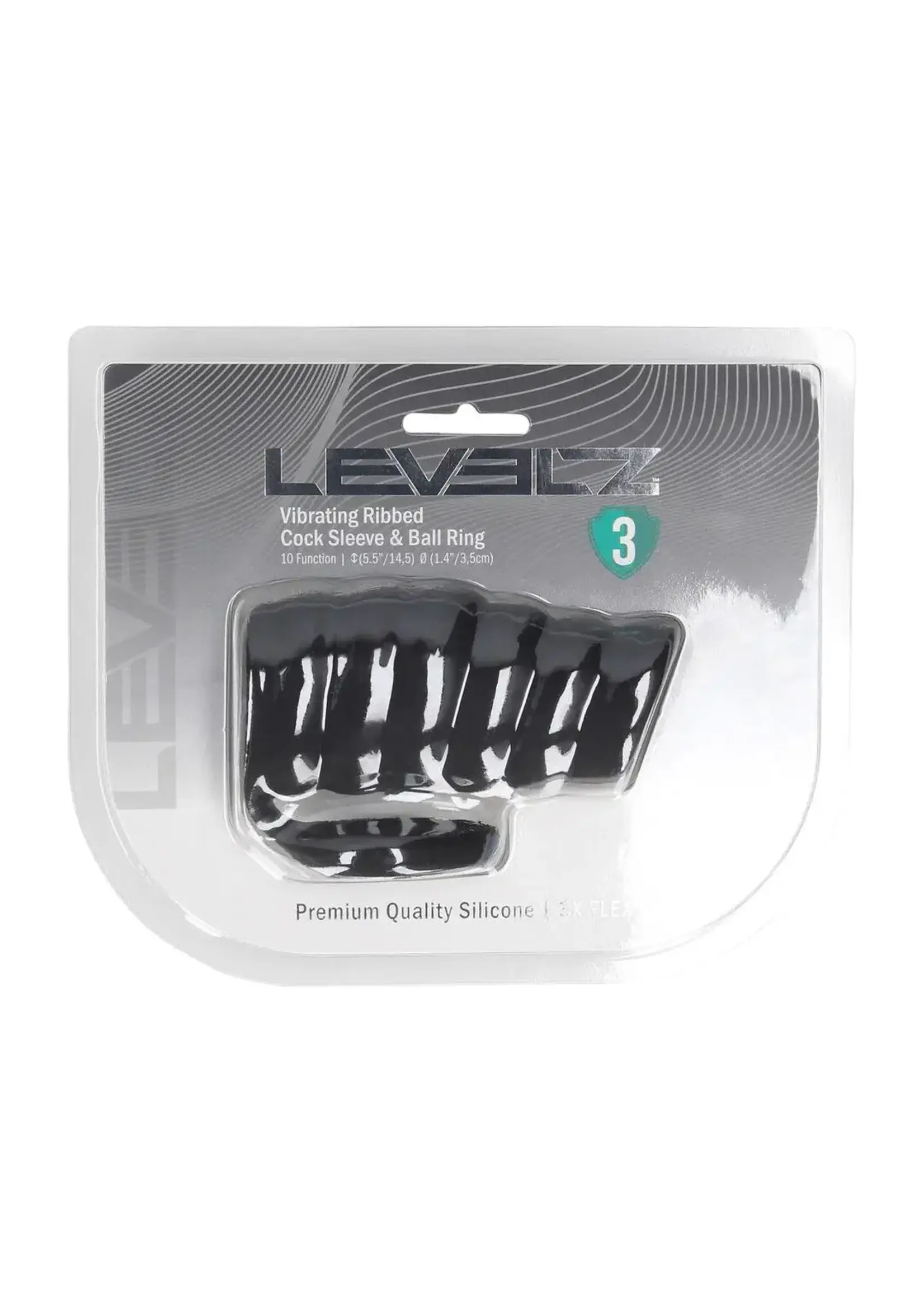 Levelz Vibrating ribbed silicone cock sleeve and ball ring - Black
