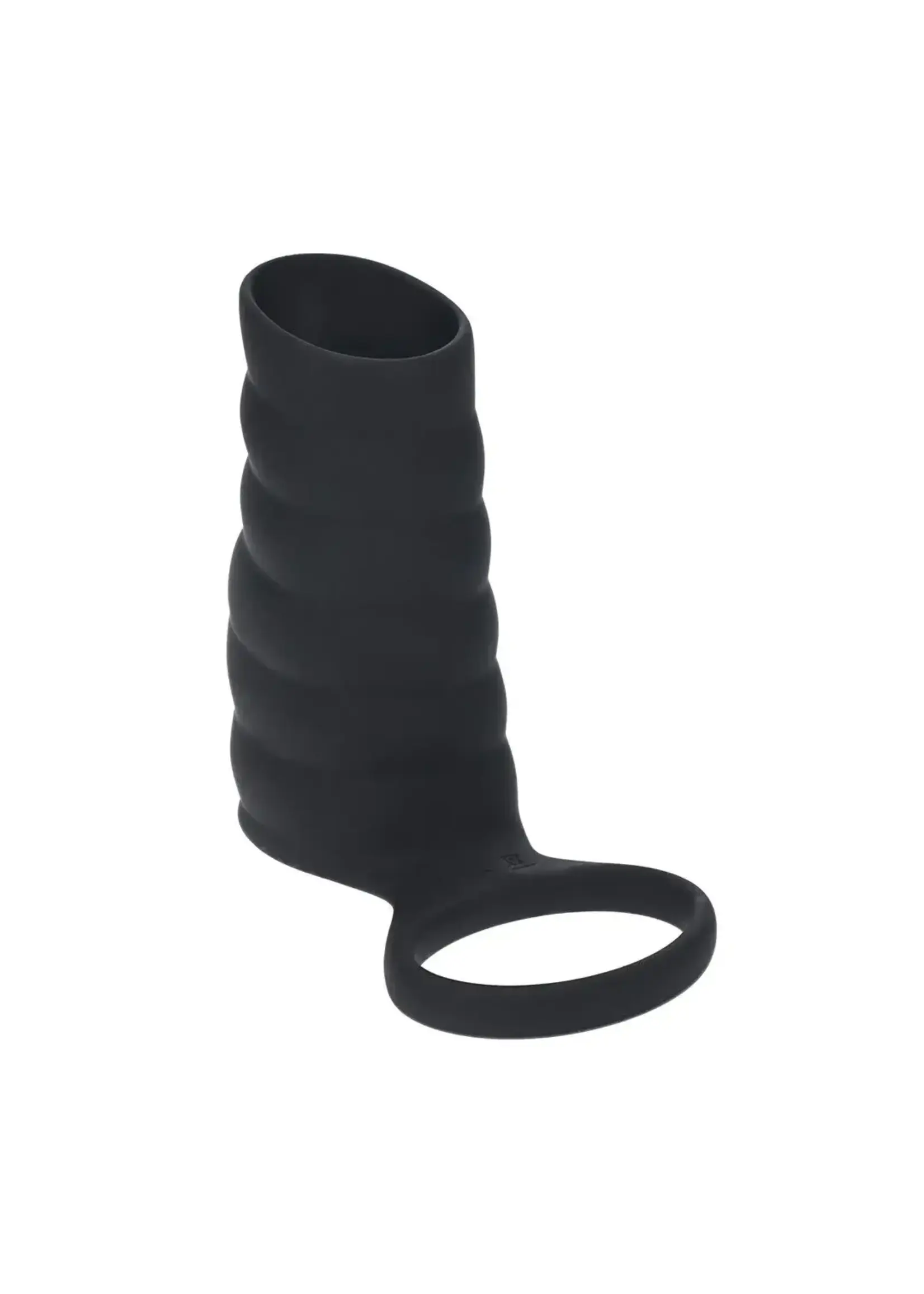 Levelz Vibrating ribbed silicone cock sleeve and ball ring - Black