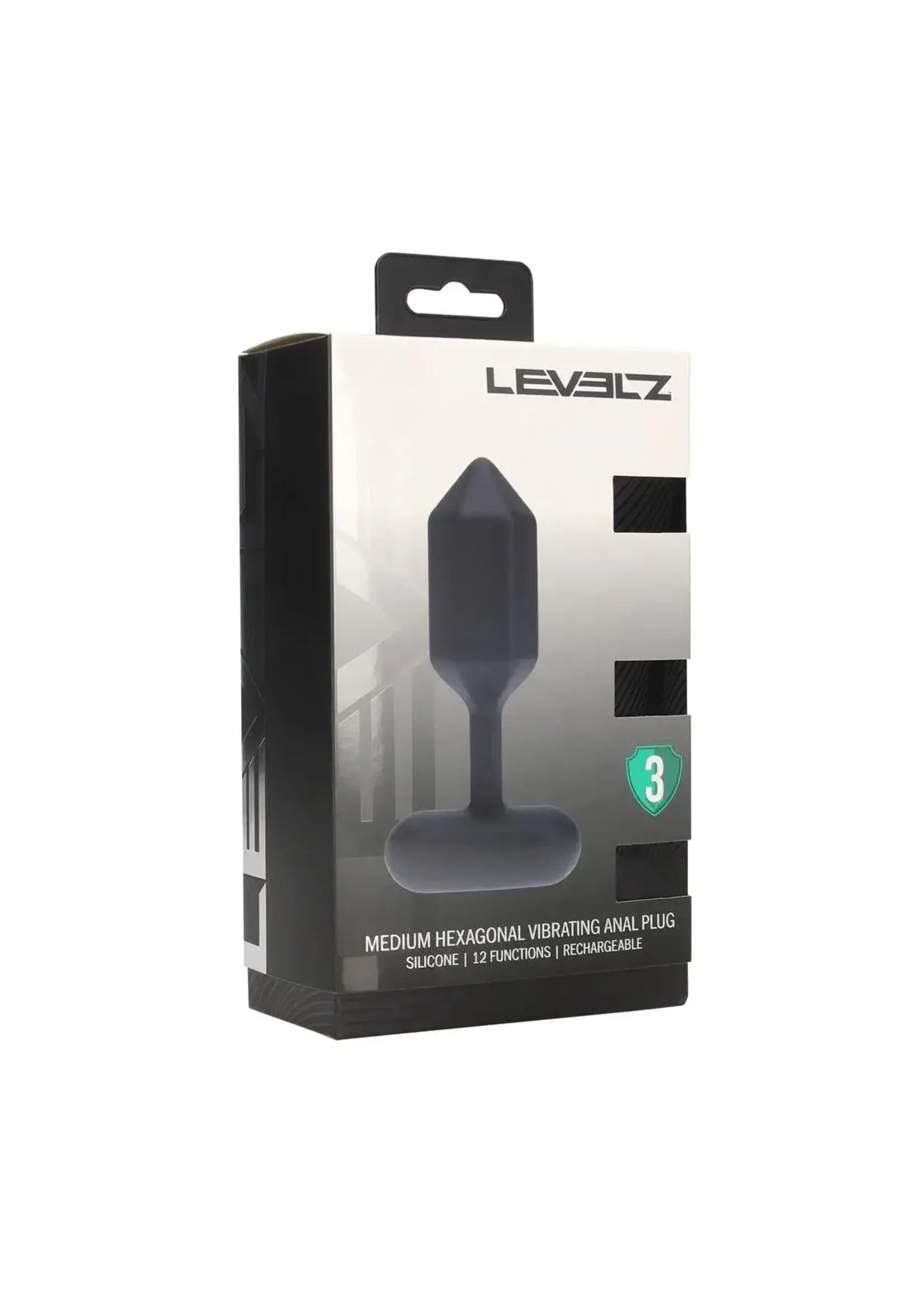 Levelz Hexagonal vibrating silicone anal plug - M - Black