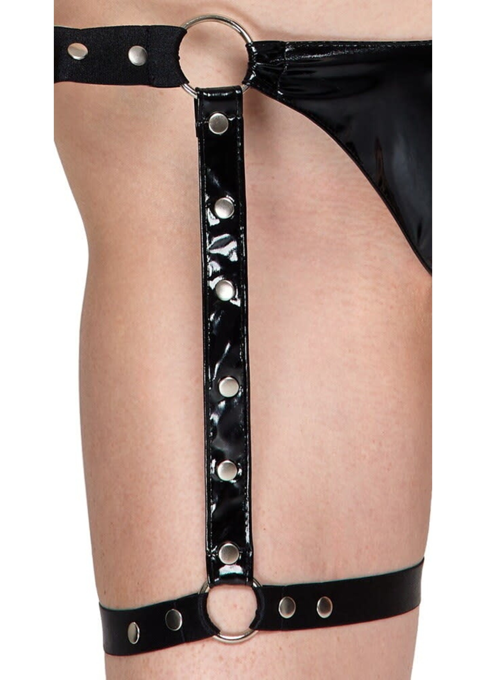 Black Level Vinyl set met bustier top & jarretel string