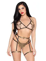 Leg Avenue Luxurious 3-piece bra and harness set with pearl G-string