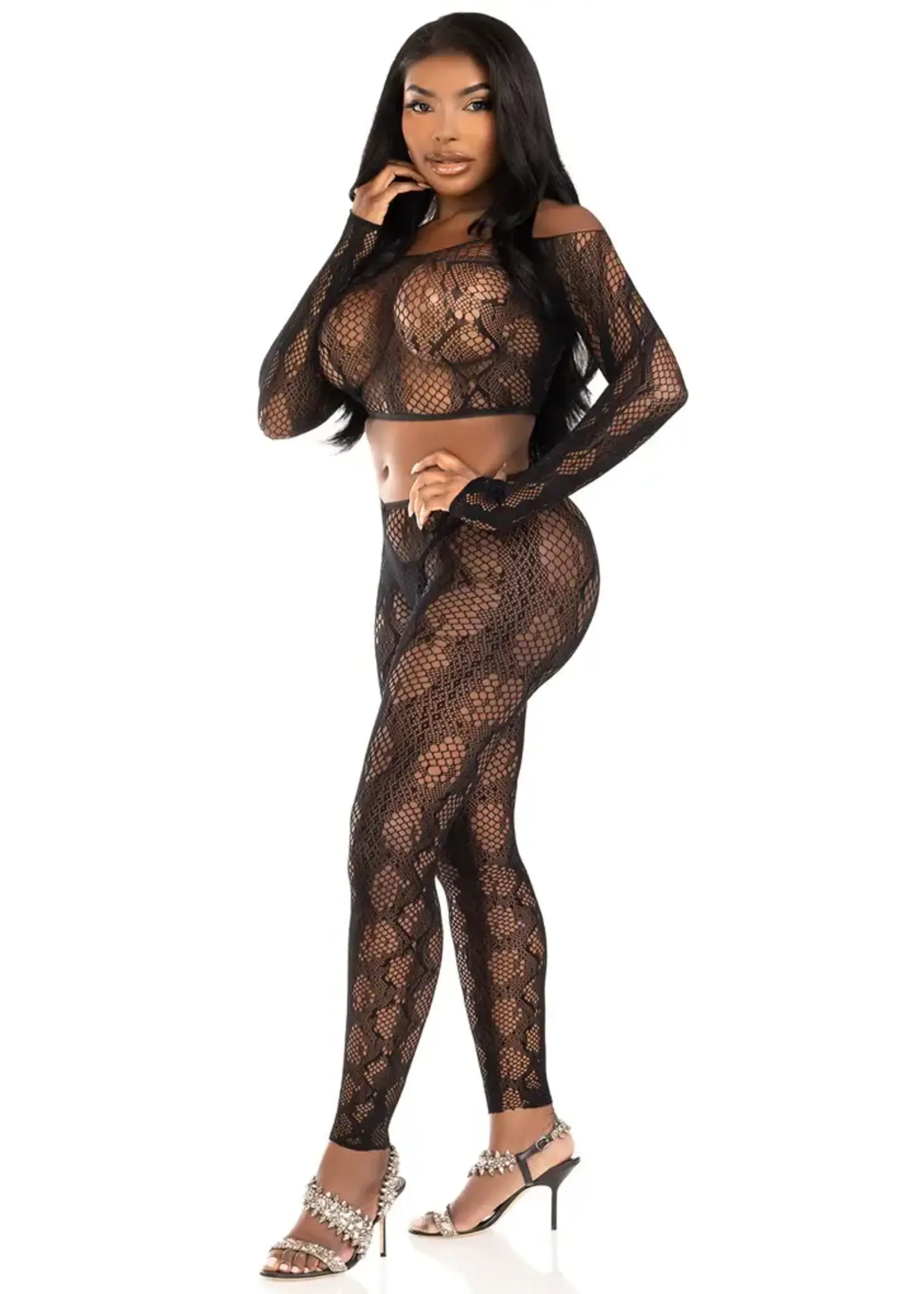 Leg Avenue Python crop top & Ffootless tights - OneSize