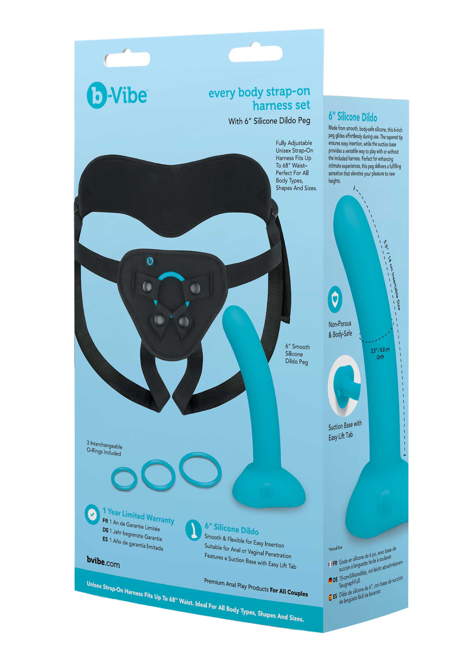 B-vibe Every body strap-on harness set with 6 inch silicone dildo Peg