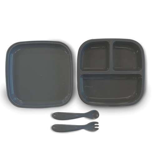 Deryan Deryan Quuby Plate Set Silicone plate with spoons - Baby plate - children's tableware set