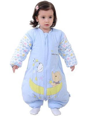 Deryan Deryan Baby Winterschlafsack mit abnehmbaren Ärmeln - Blau - Giraffe/Elefant