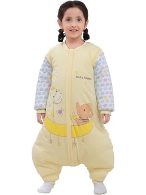 Deryan Deryan Baby Winterschlafsack mit abzippbarem Ärmel - Gelb - Giraffe/Olfant