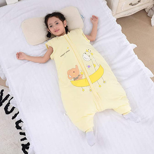 Deryan Deryan Baby Winterschlafsack mit abzippbarem Ärmel - Gelb - Giraffe/Olfant