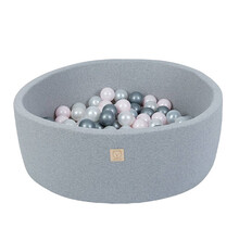 Ballenbak Rond 90x30 | Licht Grijs incl. 150 ballen (Pearl/Silver/Light Pink Pearl)