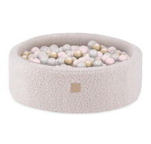 Ballenbak Rond 90x30 | Cream Fluffy Boucle incl. 200 ballen (Pearl/Gold/Light Pink Pearl)