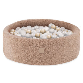 Ballenbak Rond 90x30 | Beige Fluffy Boucle incl. 200 ballen (Pearl/Gold/Transparant)